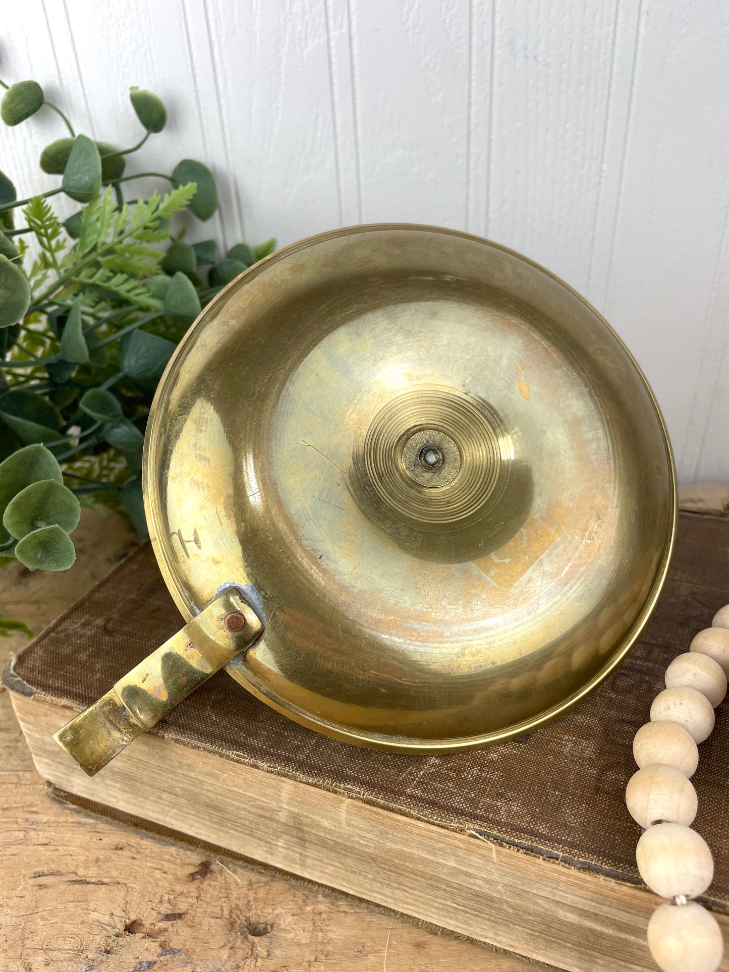 Vintage Tarnished Brass Candle Holder with Drip Plate