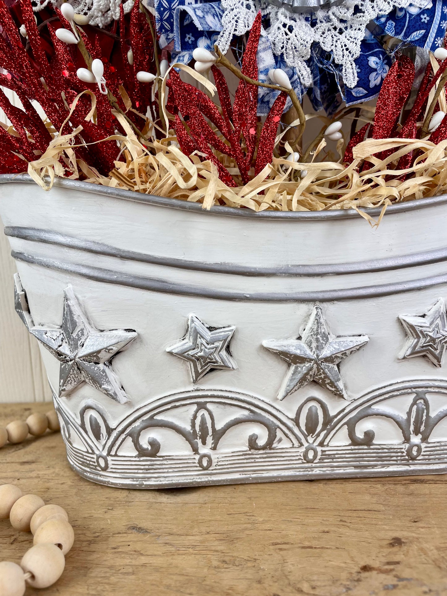 Handmade July 4th Centerpiece with Fabric Flowers