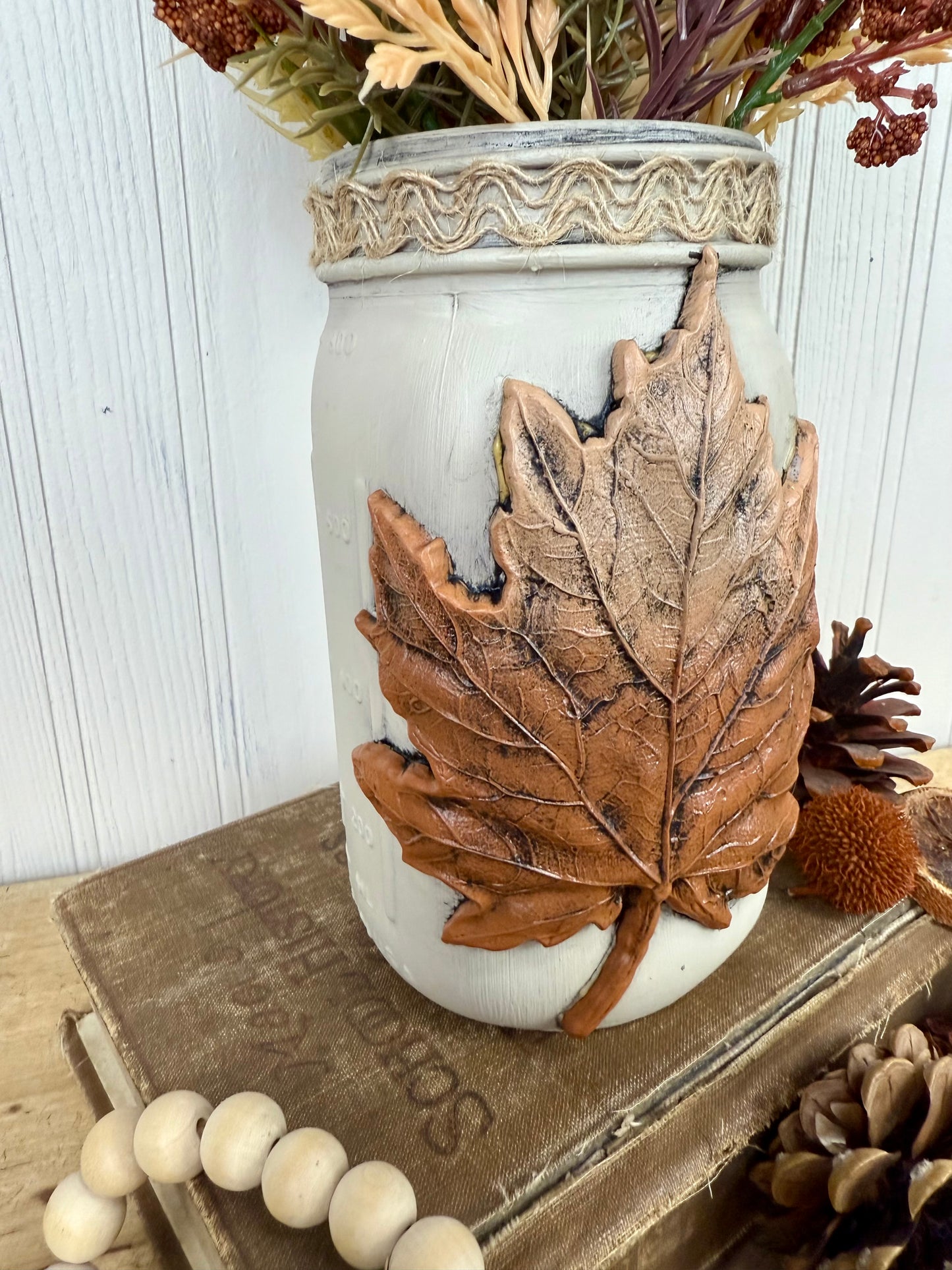 Handmade Upcycled Large Mason Jar Fall Floral Arrangment