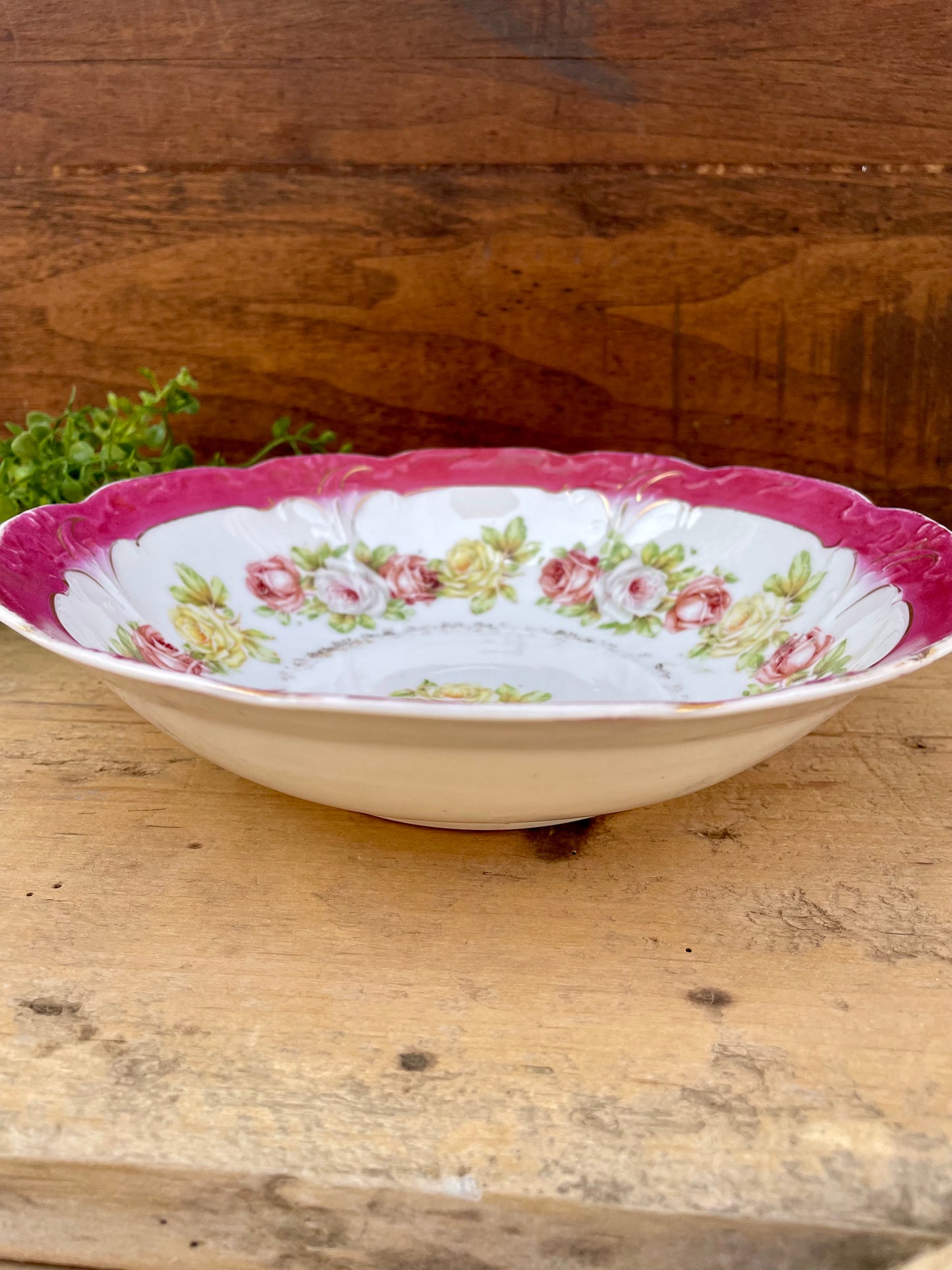 Vintage German Porcelain Serving Bowl with Roses