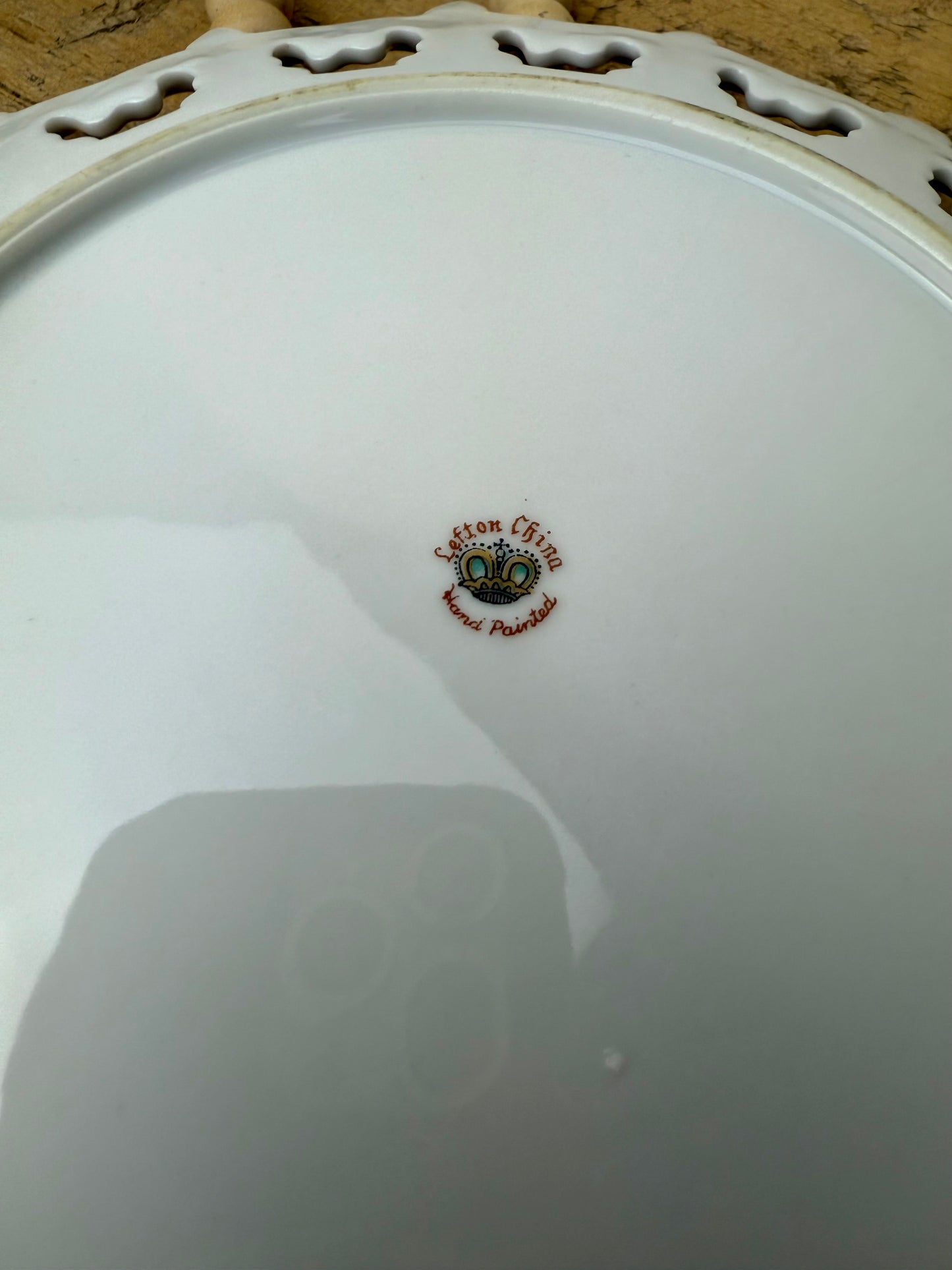 Vintage Hand Painted Lefton China Plate with Cutout Details