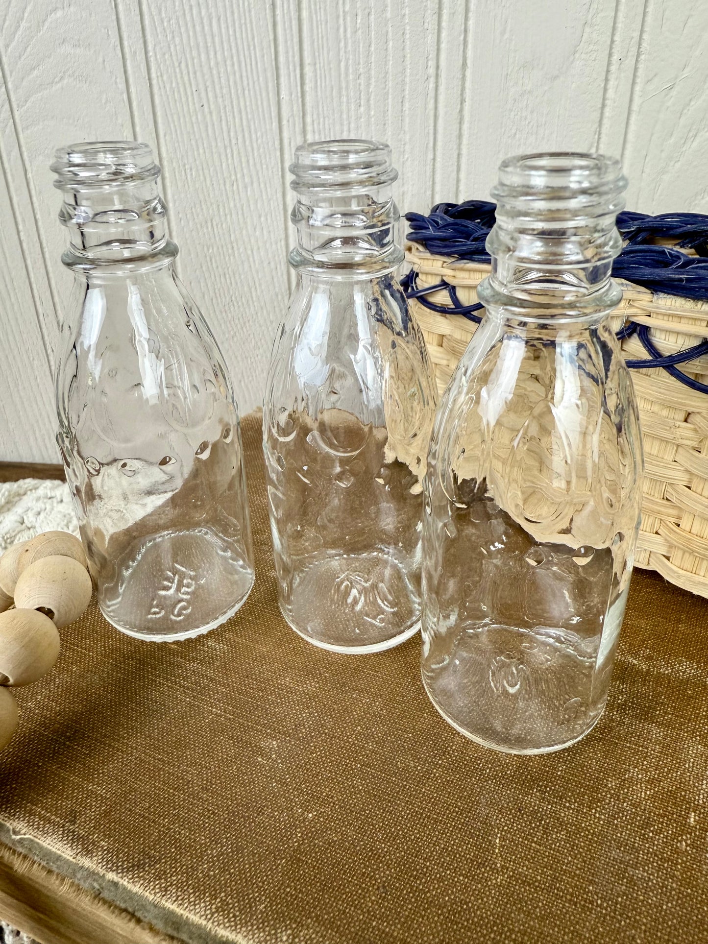 Vintage Miniature Basket With Glass Bottles
