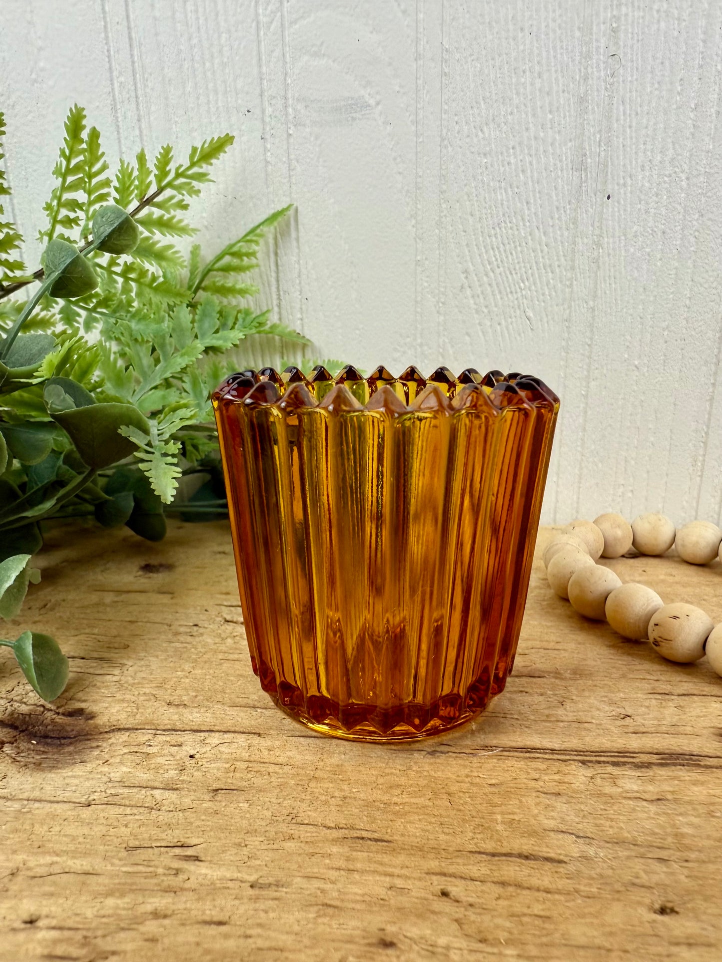 Vintage Indiana Glass Co. Striated Amber Candle Votive