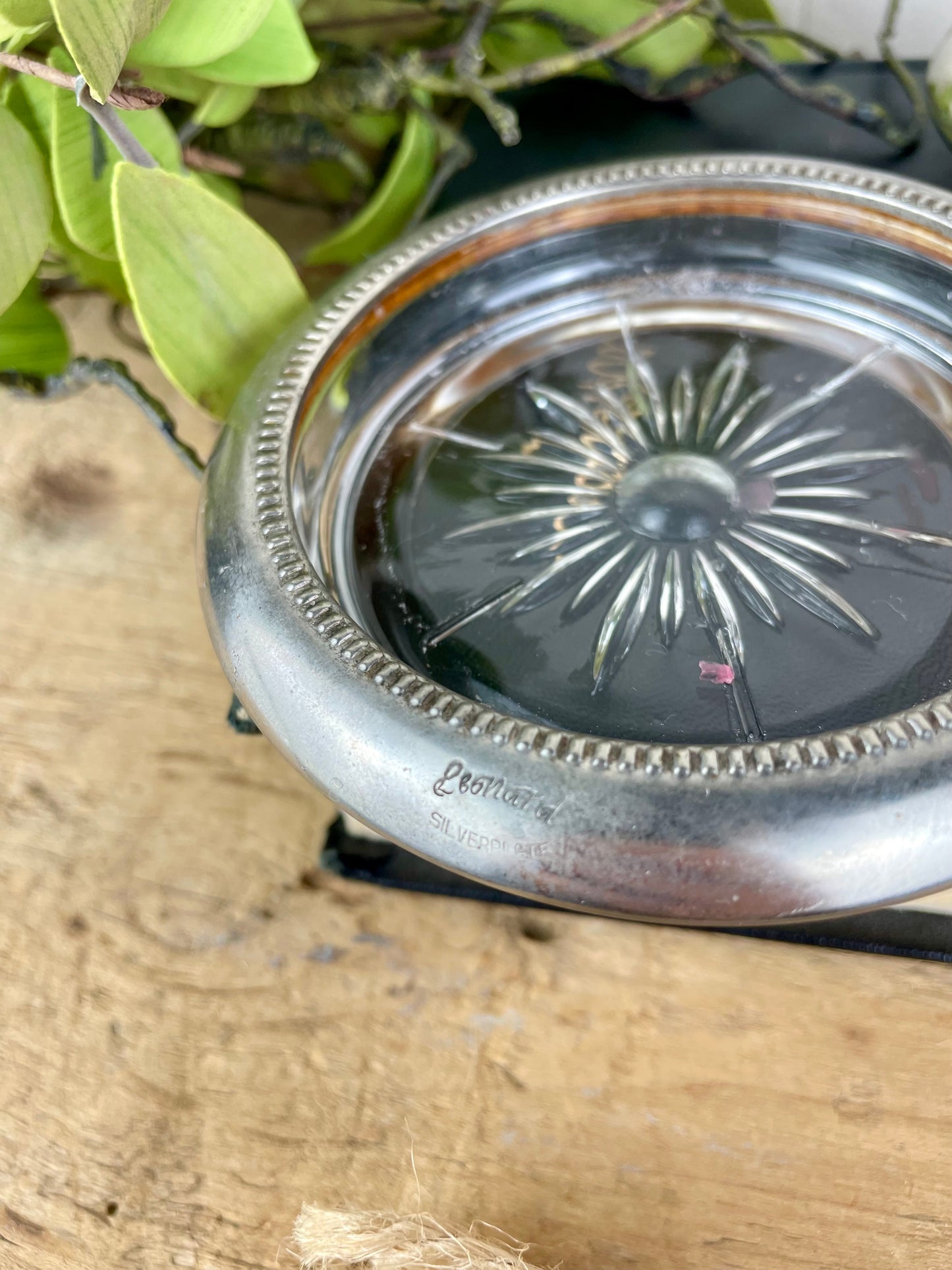 Vintage Crystal & Silverplate Coaster Set of 3