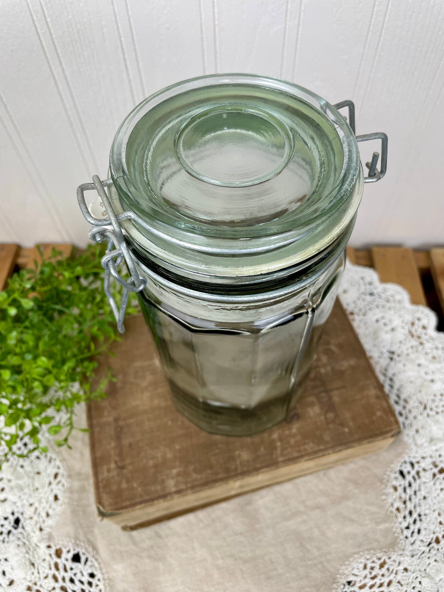 Vintage Tinted Glass Storage Jar with Clasp