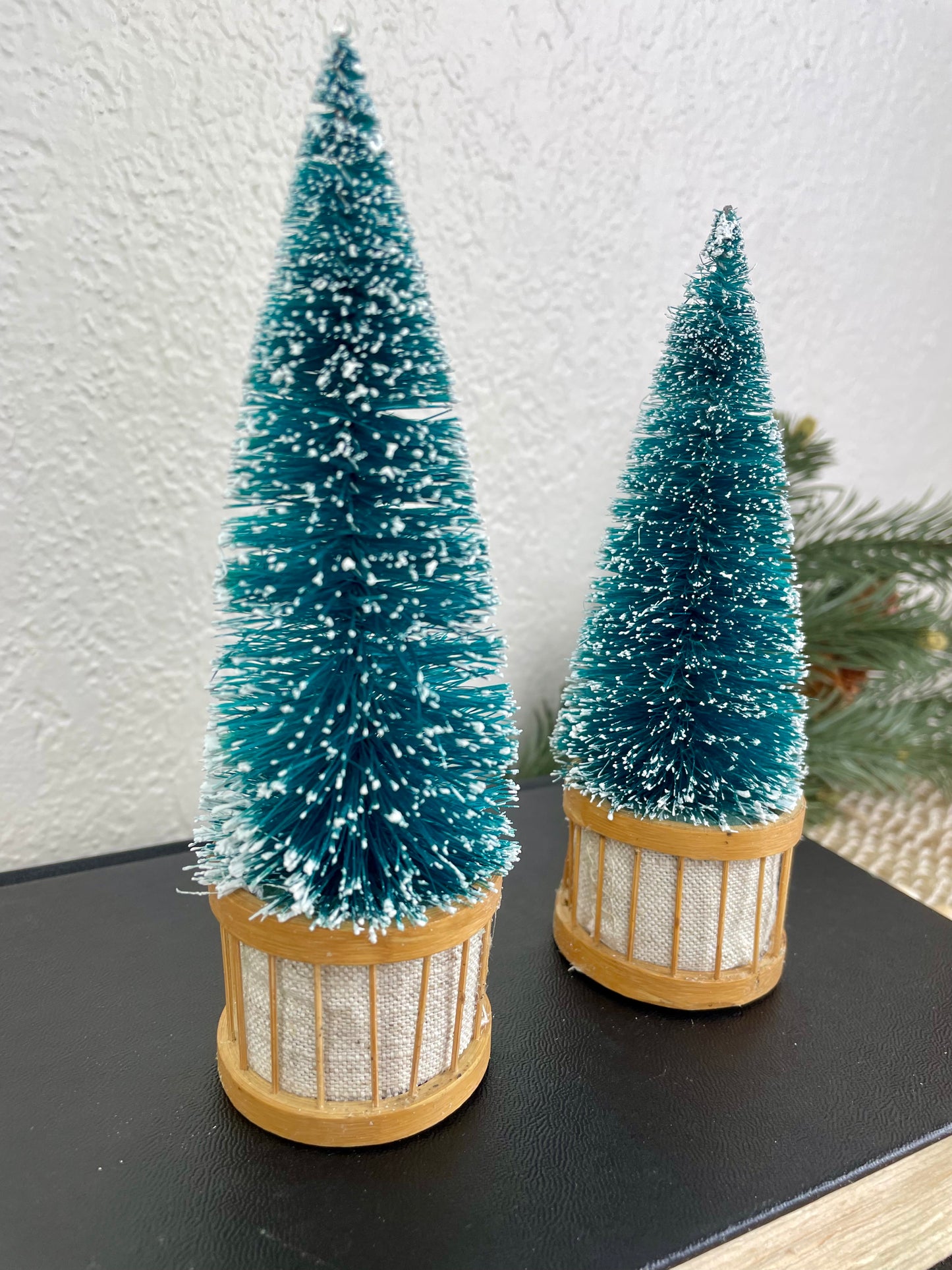 Green Bottle Brush Tree Set with Napkin Ring Bases