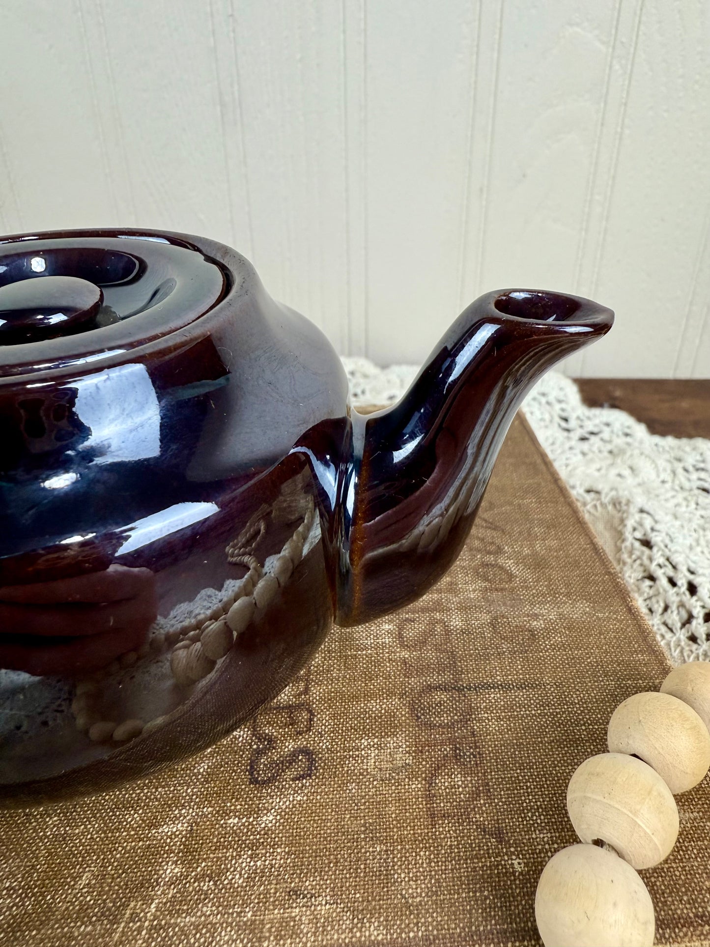 Vintage Japanese Dark Brown Ceramic Small Teapot