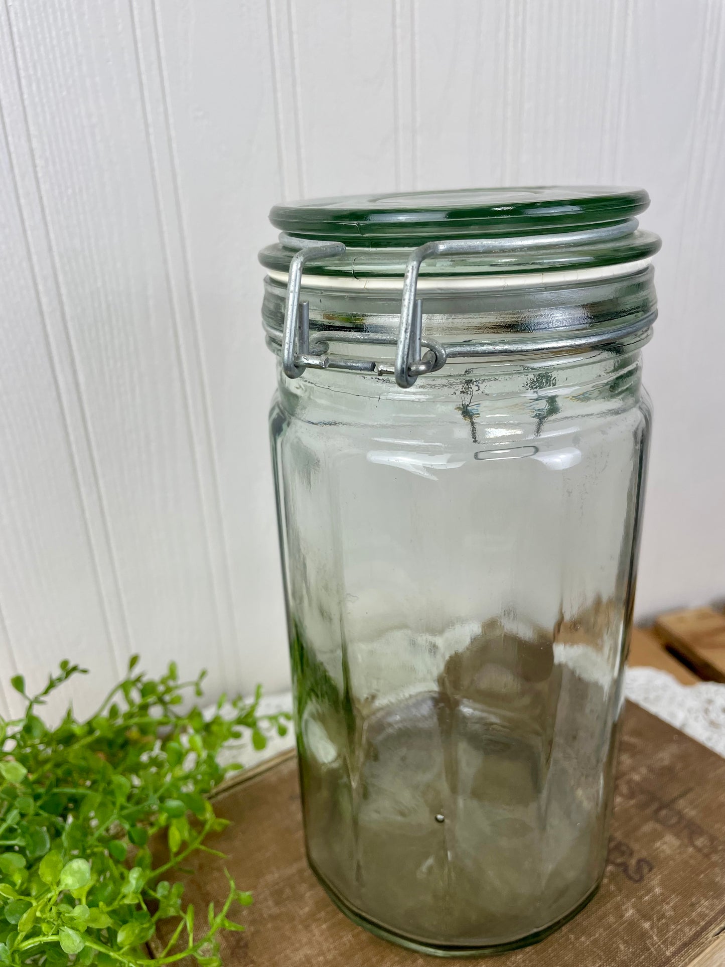 Vintage Tinted Glass Storage Jar with Clasp