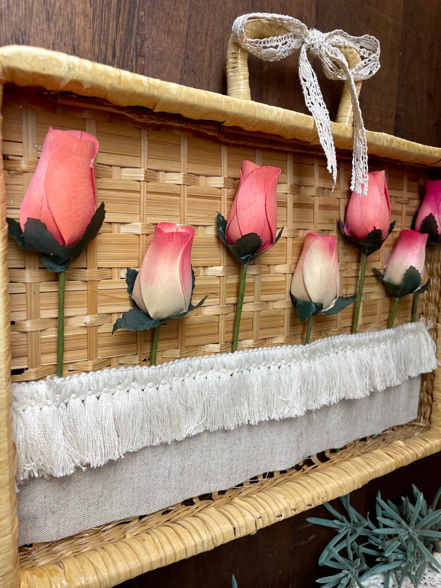 Handmade Pink Rose Wicker Wall Decor