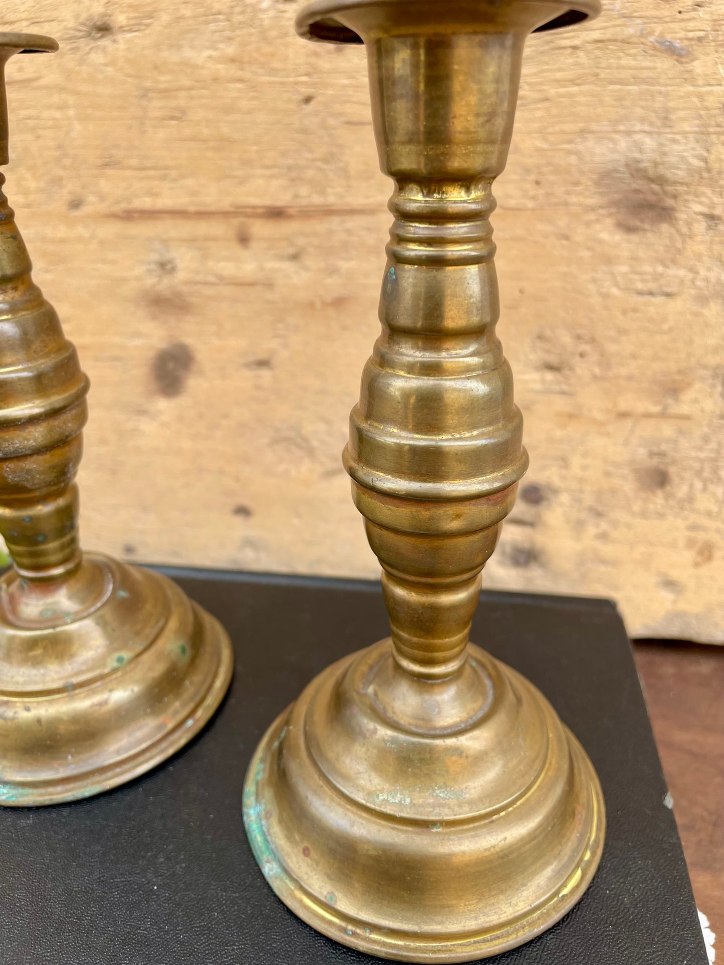 Vintage Set of Brass Candlesticks with Natural Patina