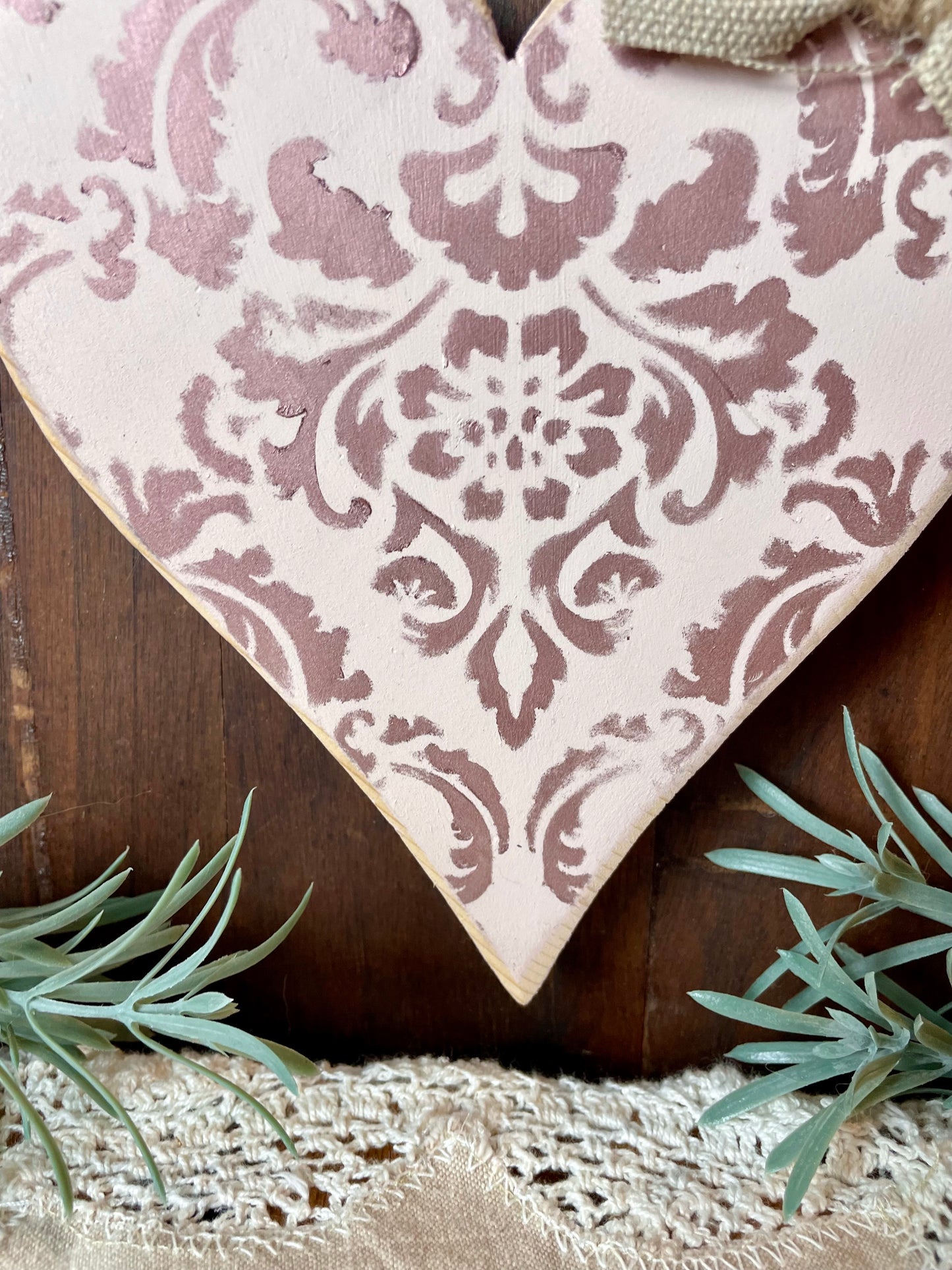 Handmade Reclaimed Wood Heart with Bead Hanger- F
