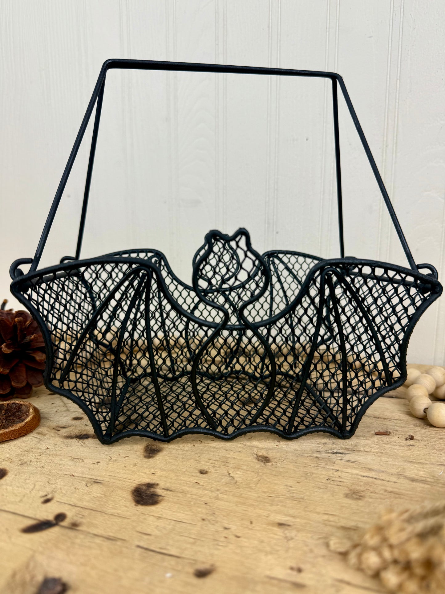 Vintage Metal Bat Basket with Handles