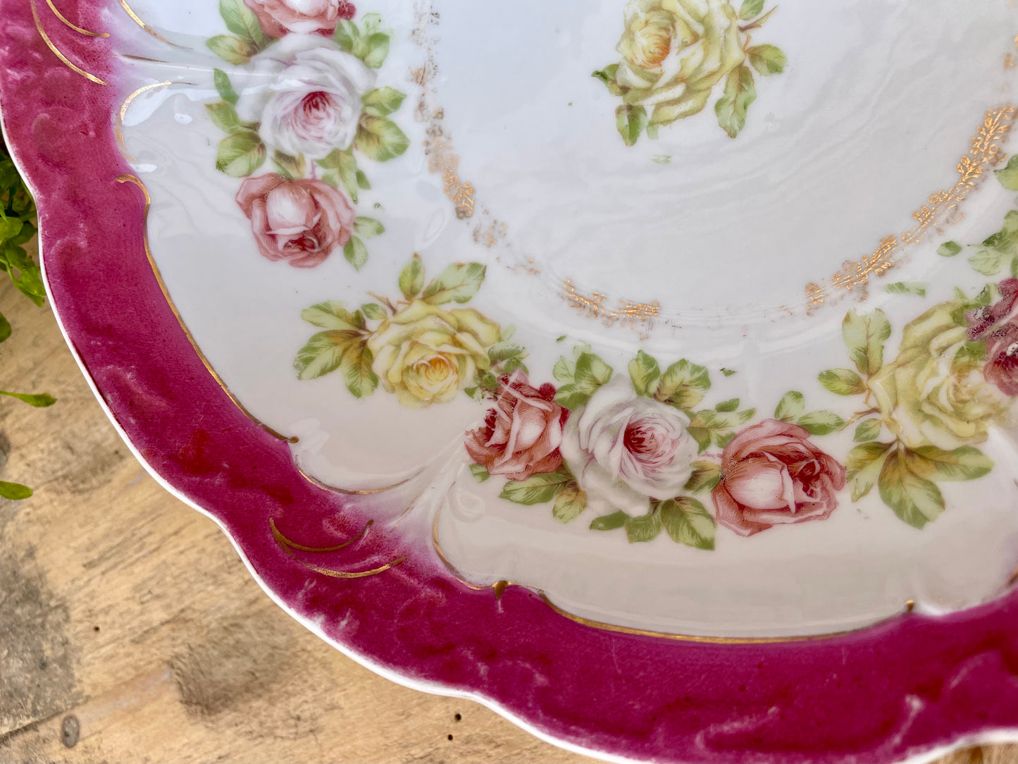 Vintage German Porcelain Serving Bowl with Roses