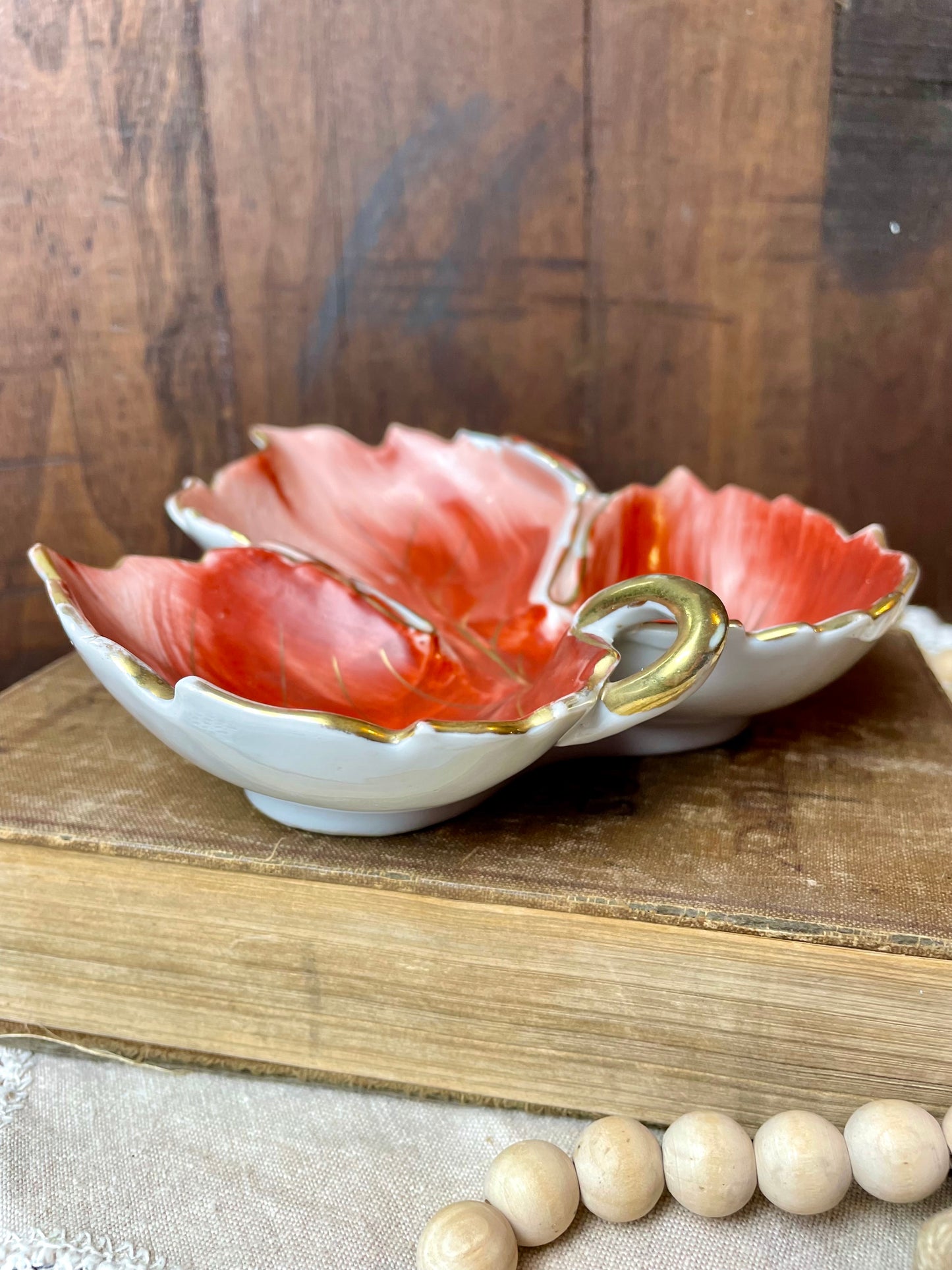 Vintage Royal Japan Hand Painted Porcelain Leaf Trinket Dish