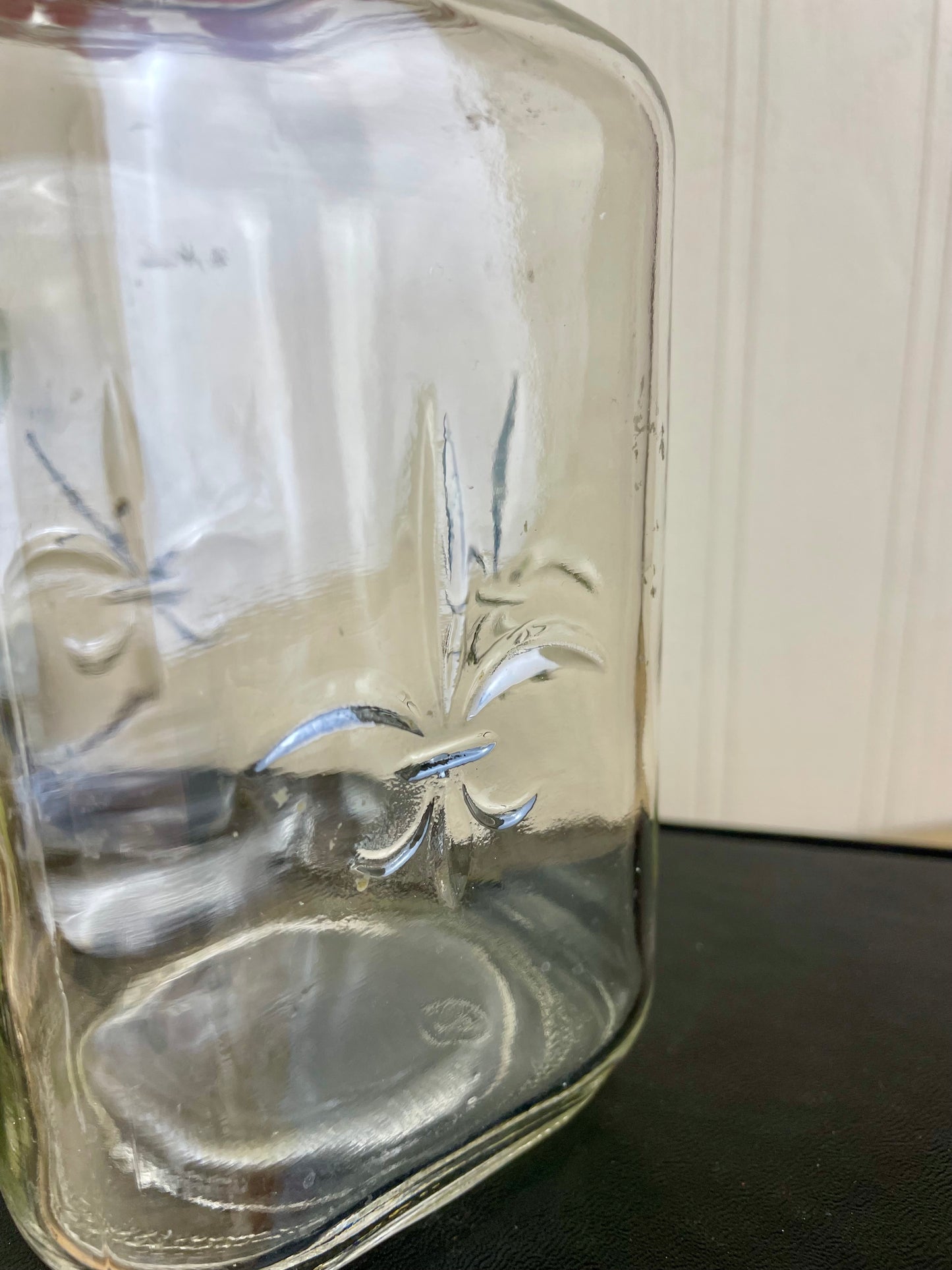 Vintage Fleur de Lis Glass Jar with Lid by Anchor Hocking