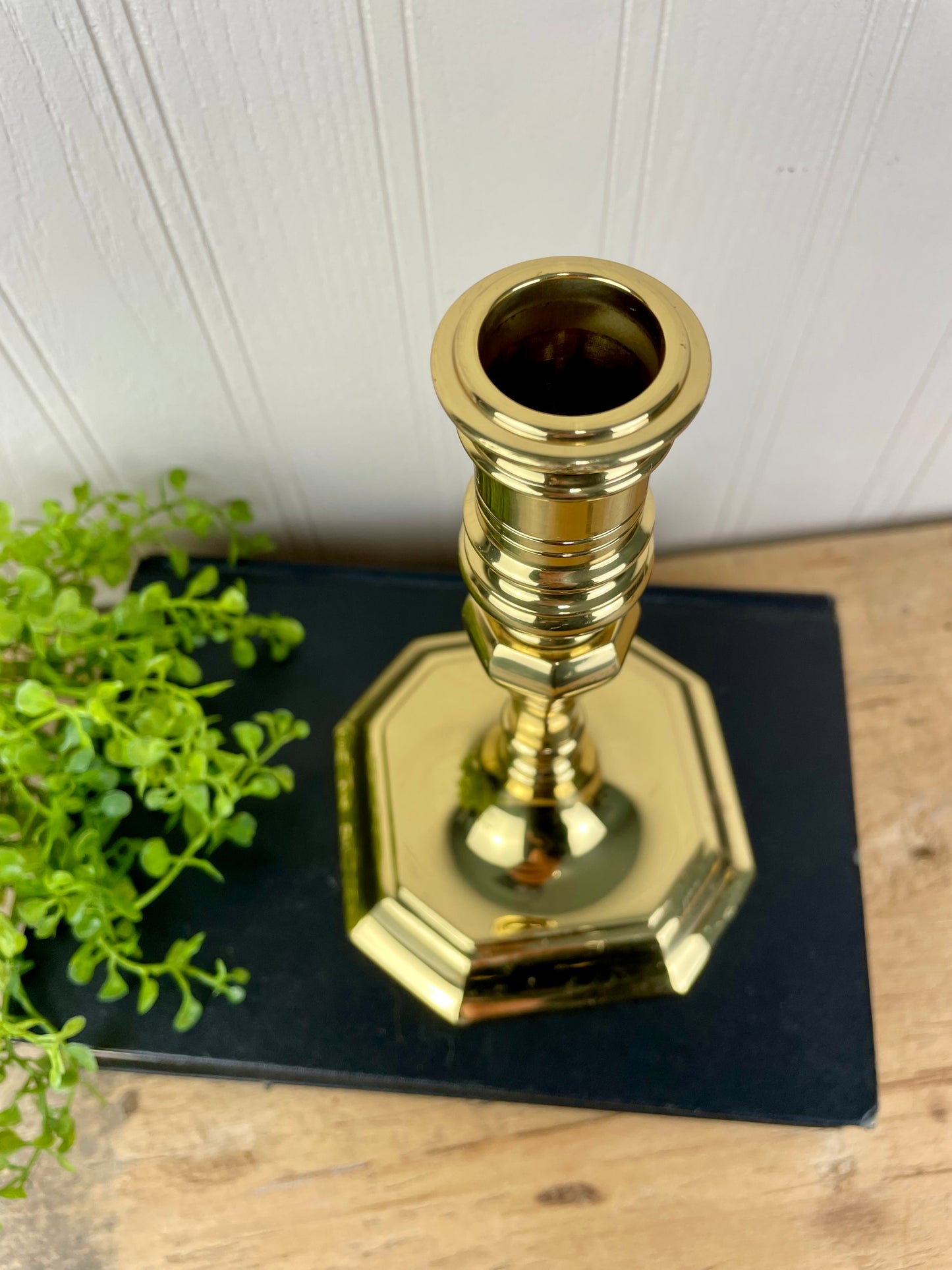 Vintage Solid Brass Candlestick with Octagon Base