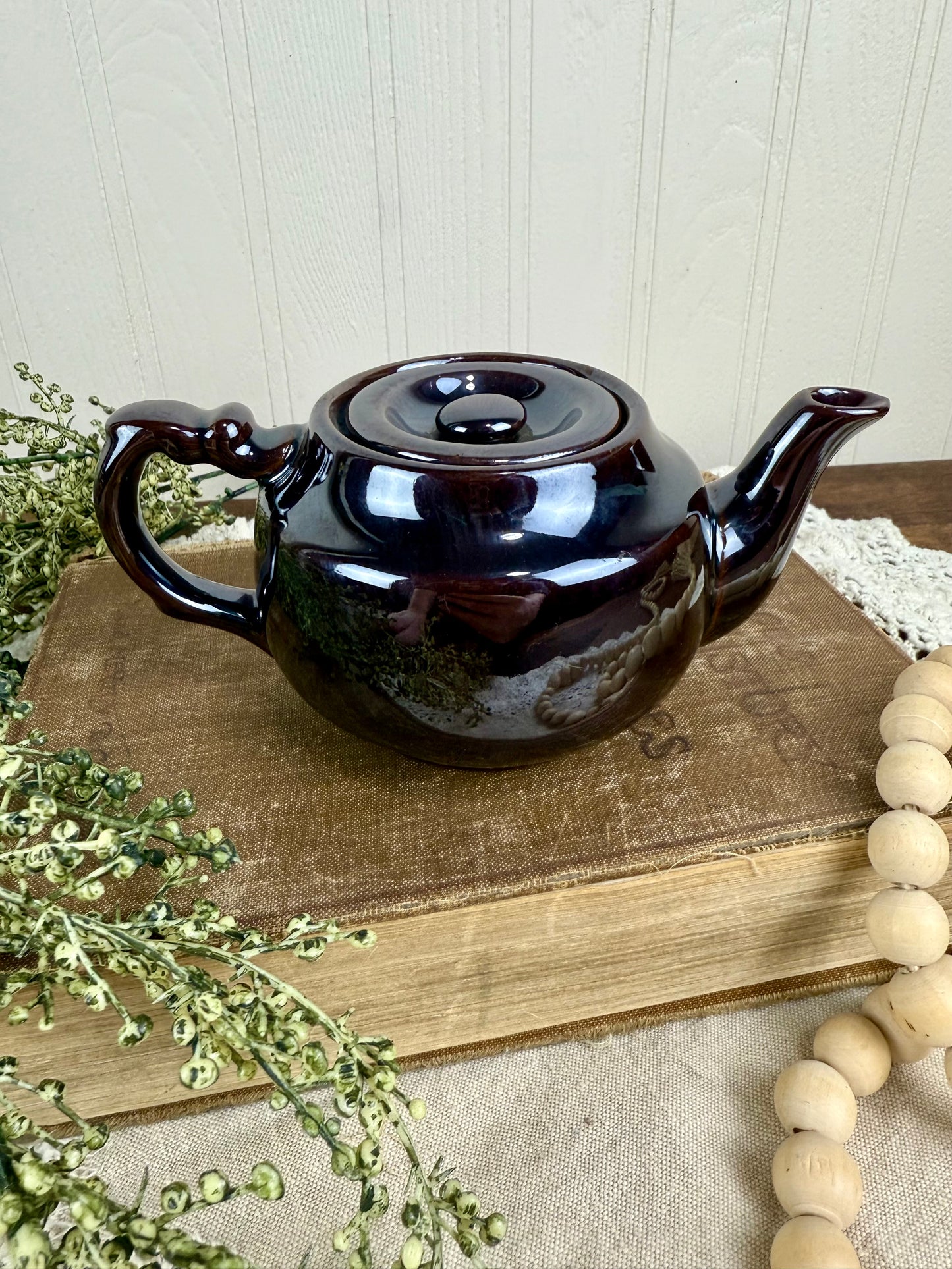 Vintage Japanese Dark Brown Ceramic Small Teapot