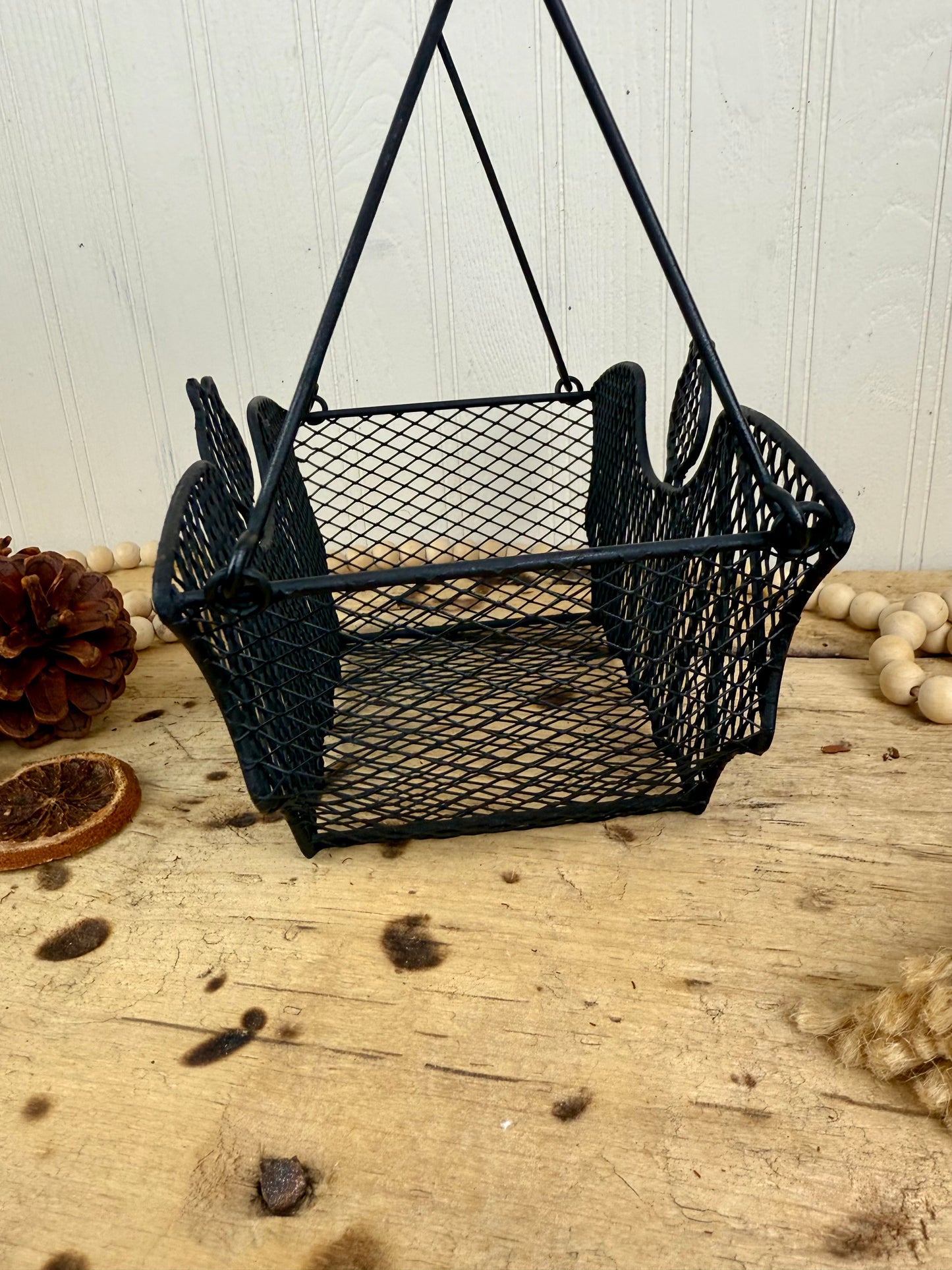 Vintage Metal Bat Basket with Handles
