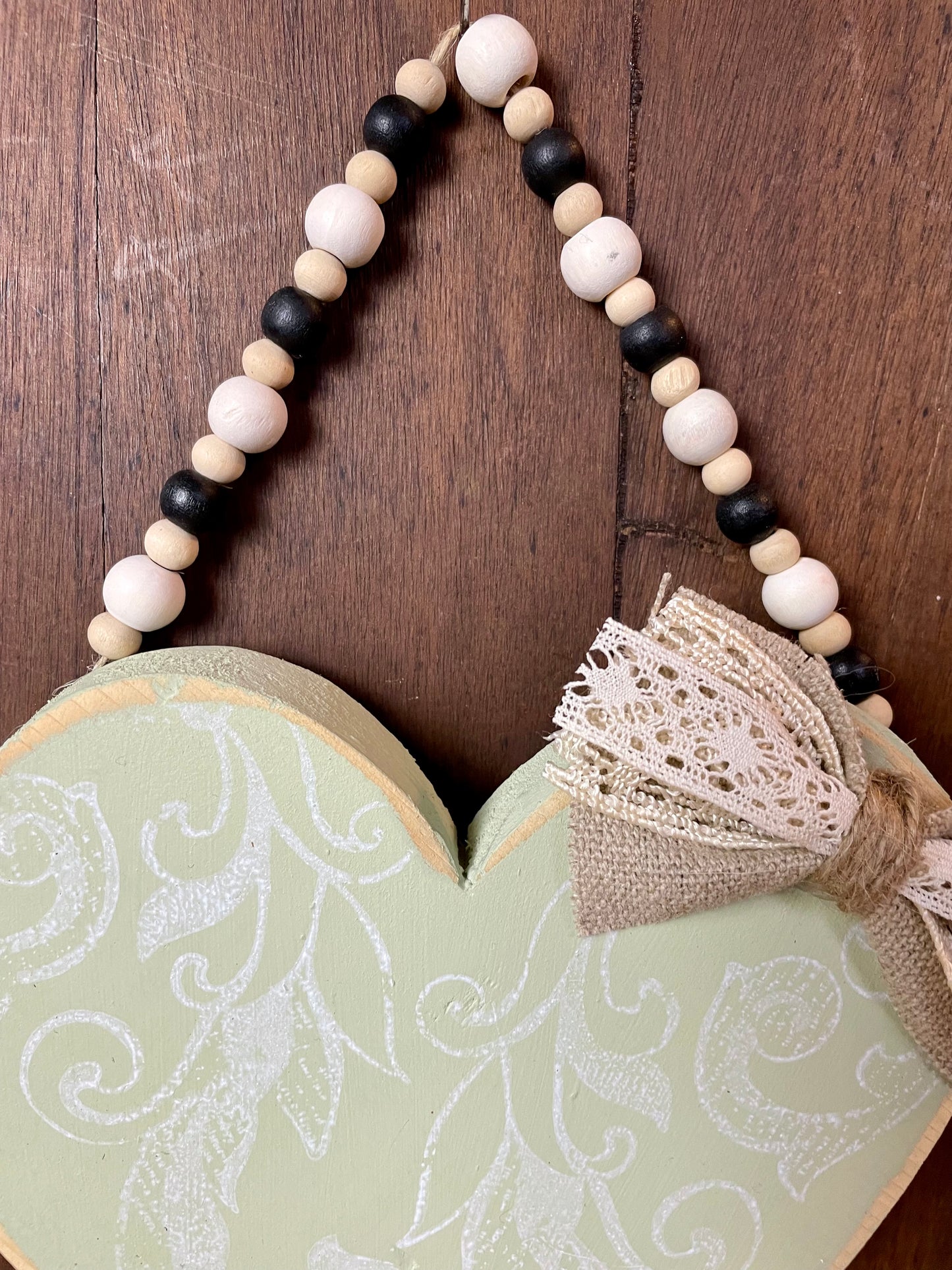 Handmade Reclaimed Wood Heart with Bead Hanger- D