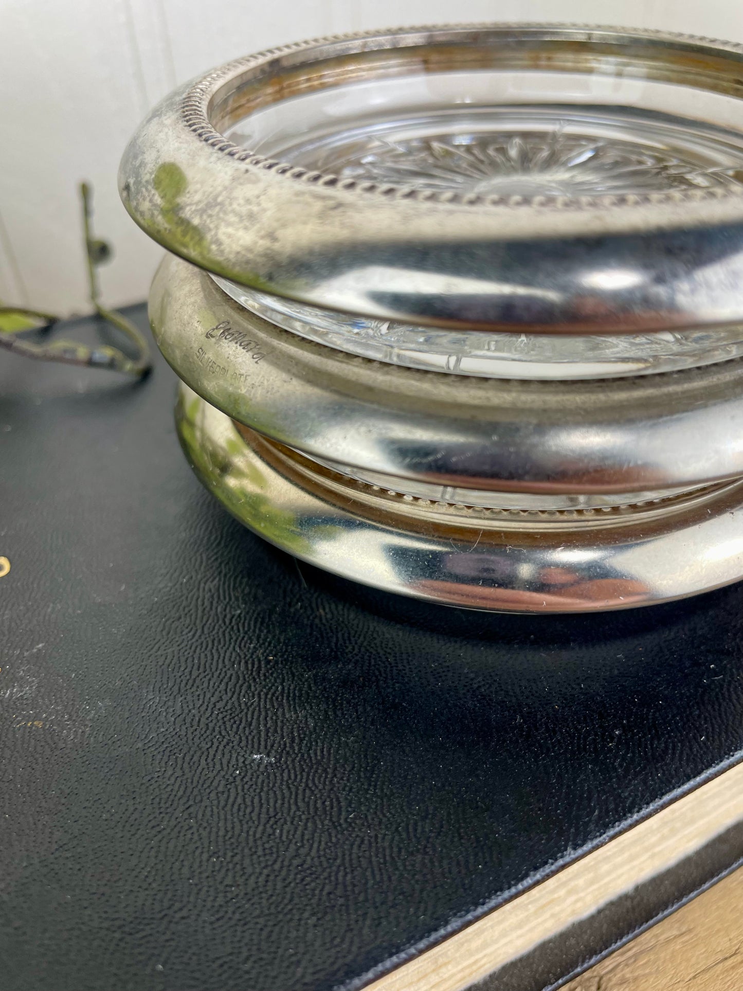 Vintage Crystal & Silverplate Coaster Set of 3