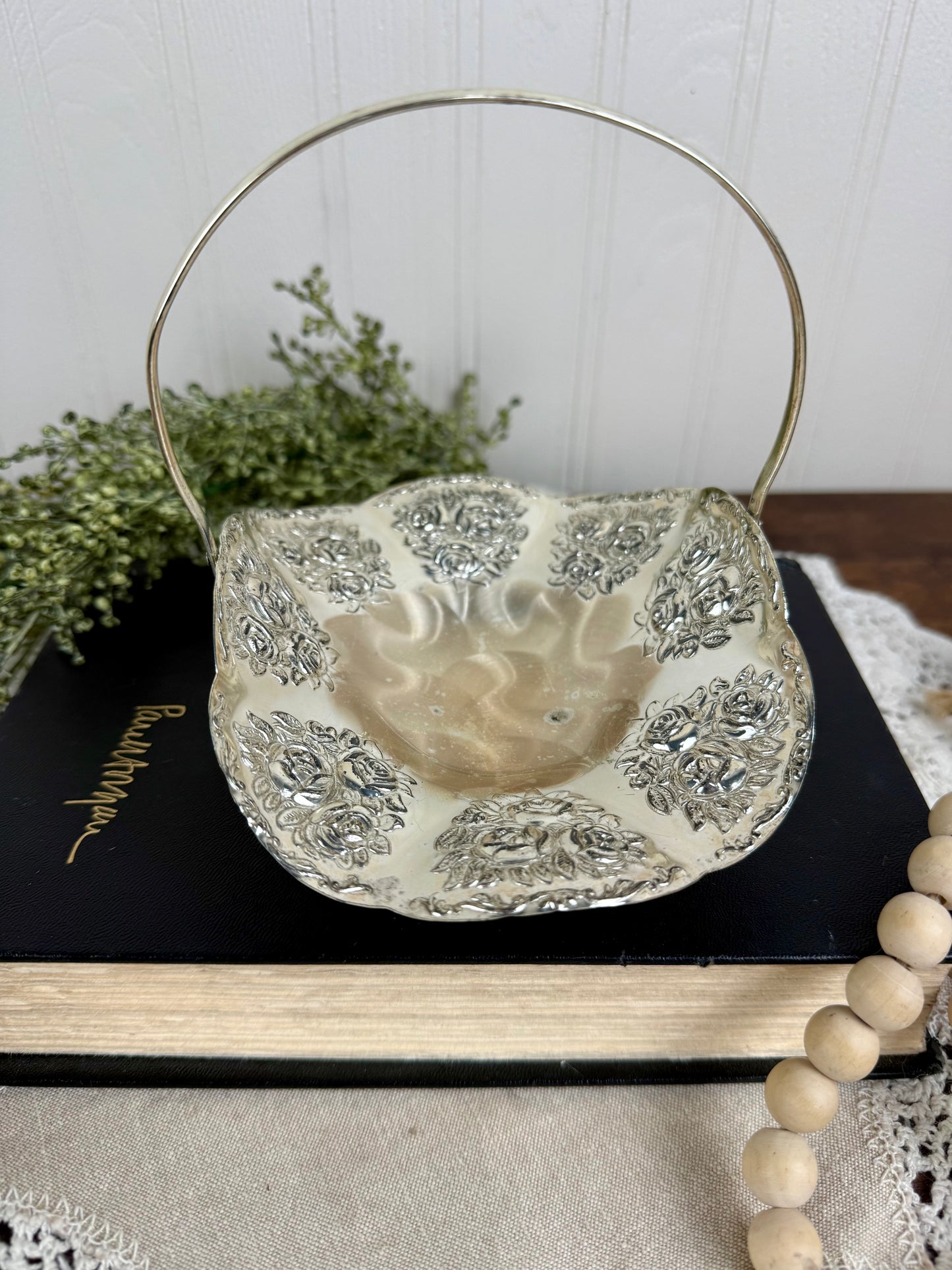 Vintage Silver Plated Candy Bon Bon Dish with Handle