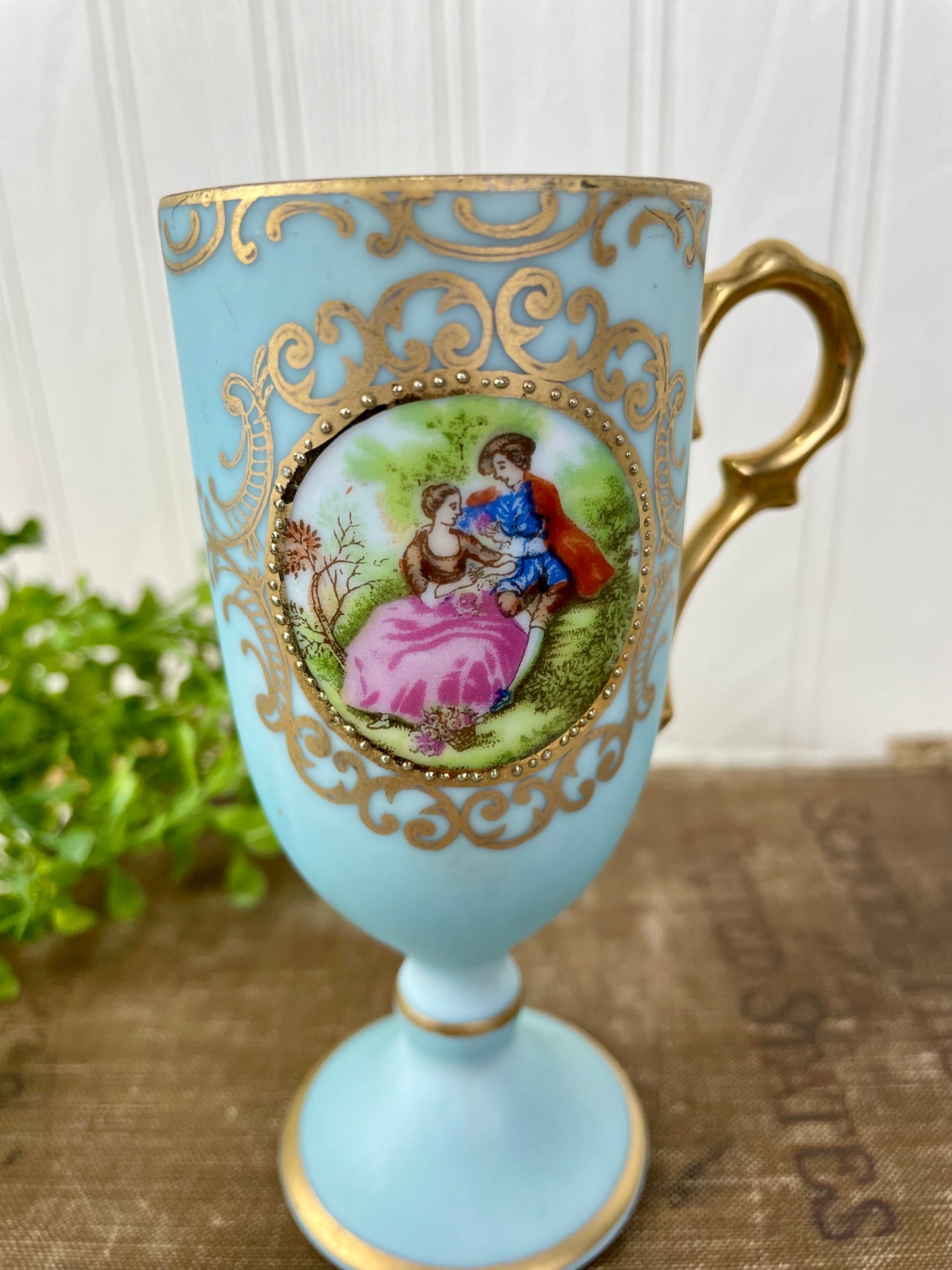 Vintage Lefton Pedestal Teacup with Victorian Couple