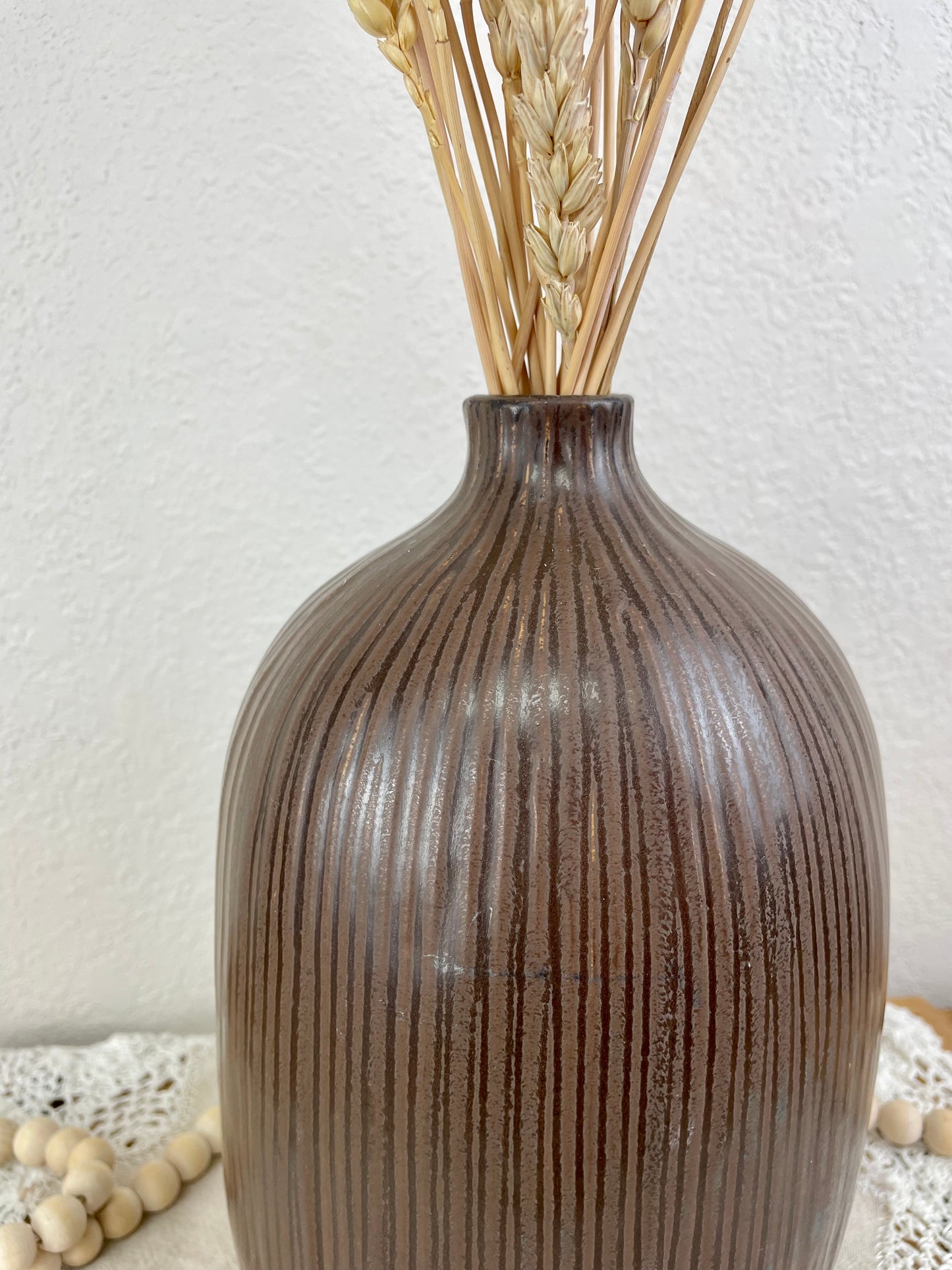 Brown Ceramic Vase with Dried Florals