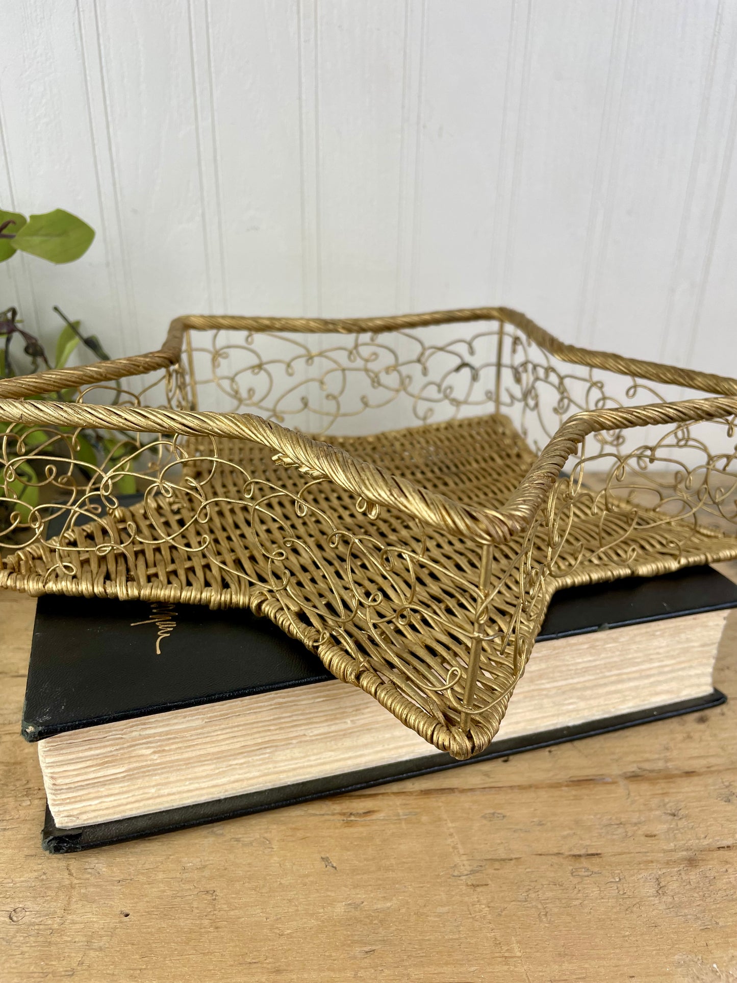 Vintage Gold Star Wicker & Wire Basket