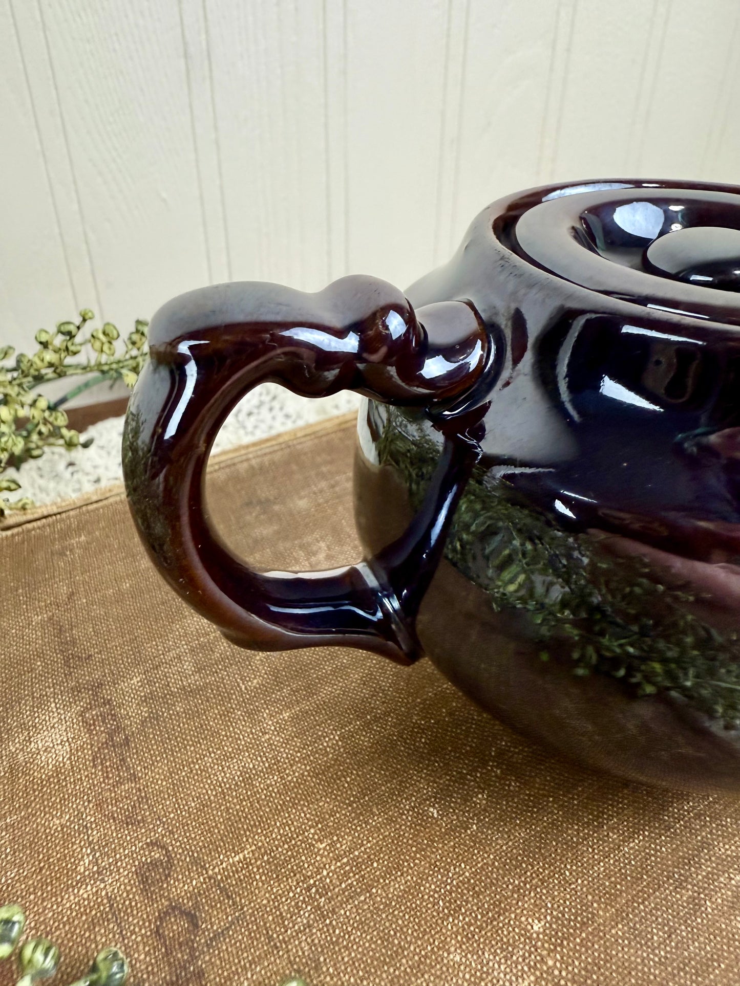 Vintage Japanese Dark Brown Ceramic Small Teapot
