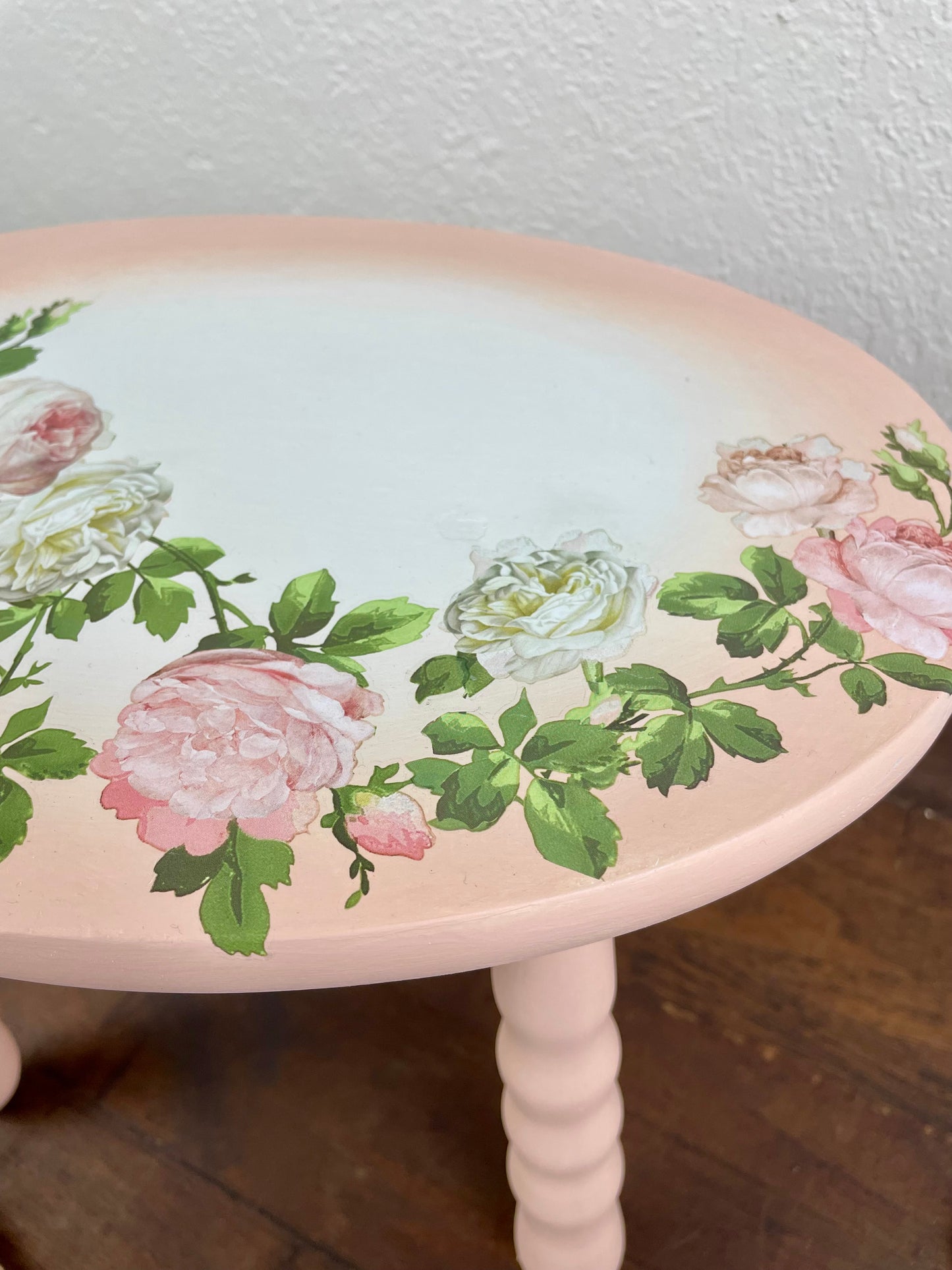 Painted Wooden Milk Stool with Floral Details