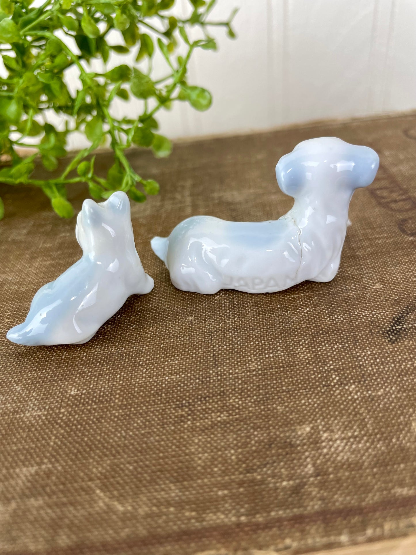 Vintage Set of Blue & White Porcelain Dogs