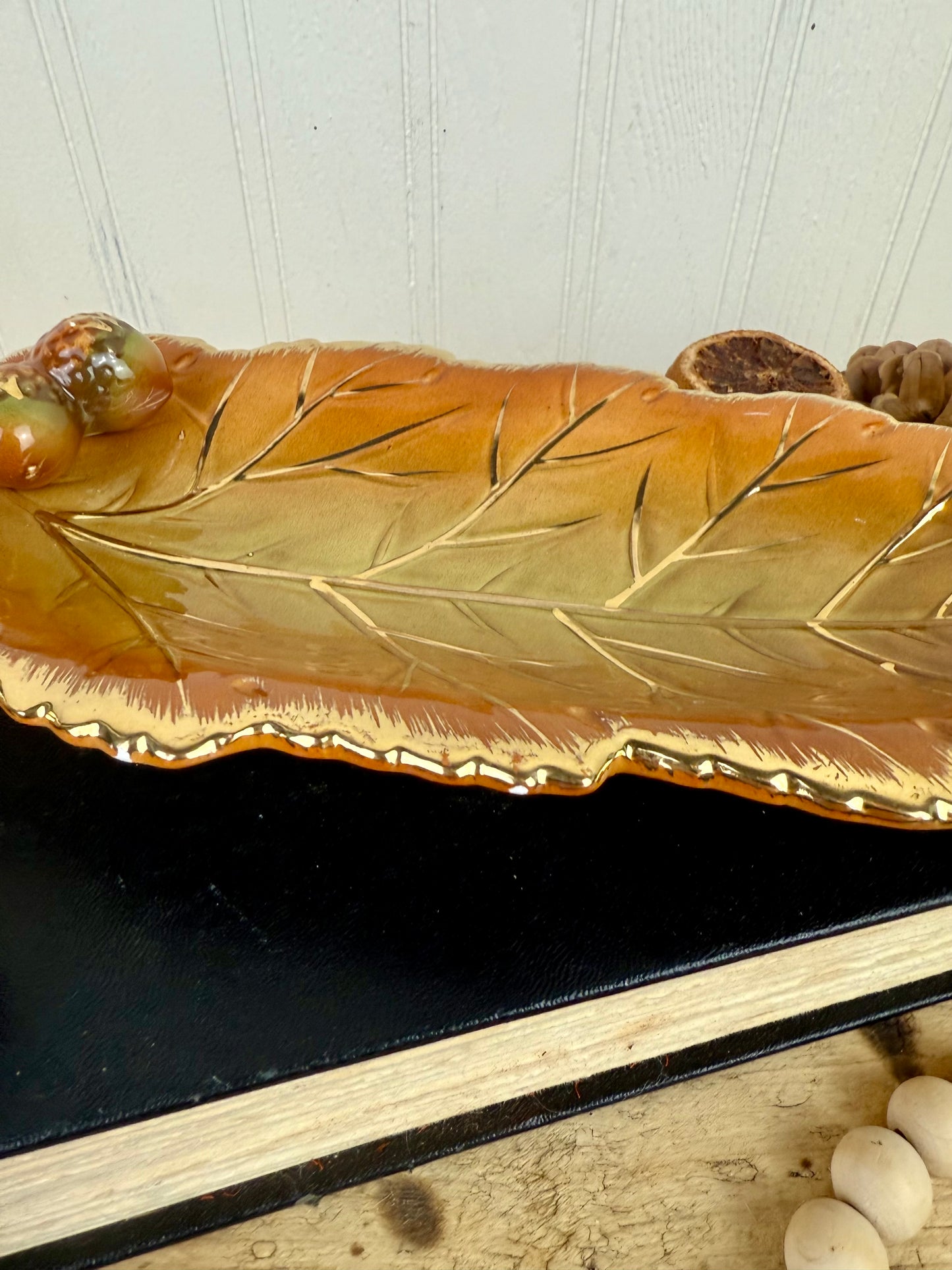Vintage Enesco Ceramic Oak Leaf Nut Dish