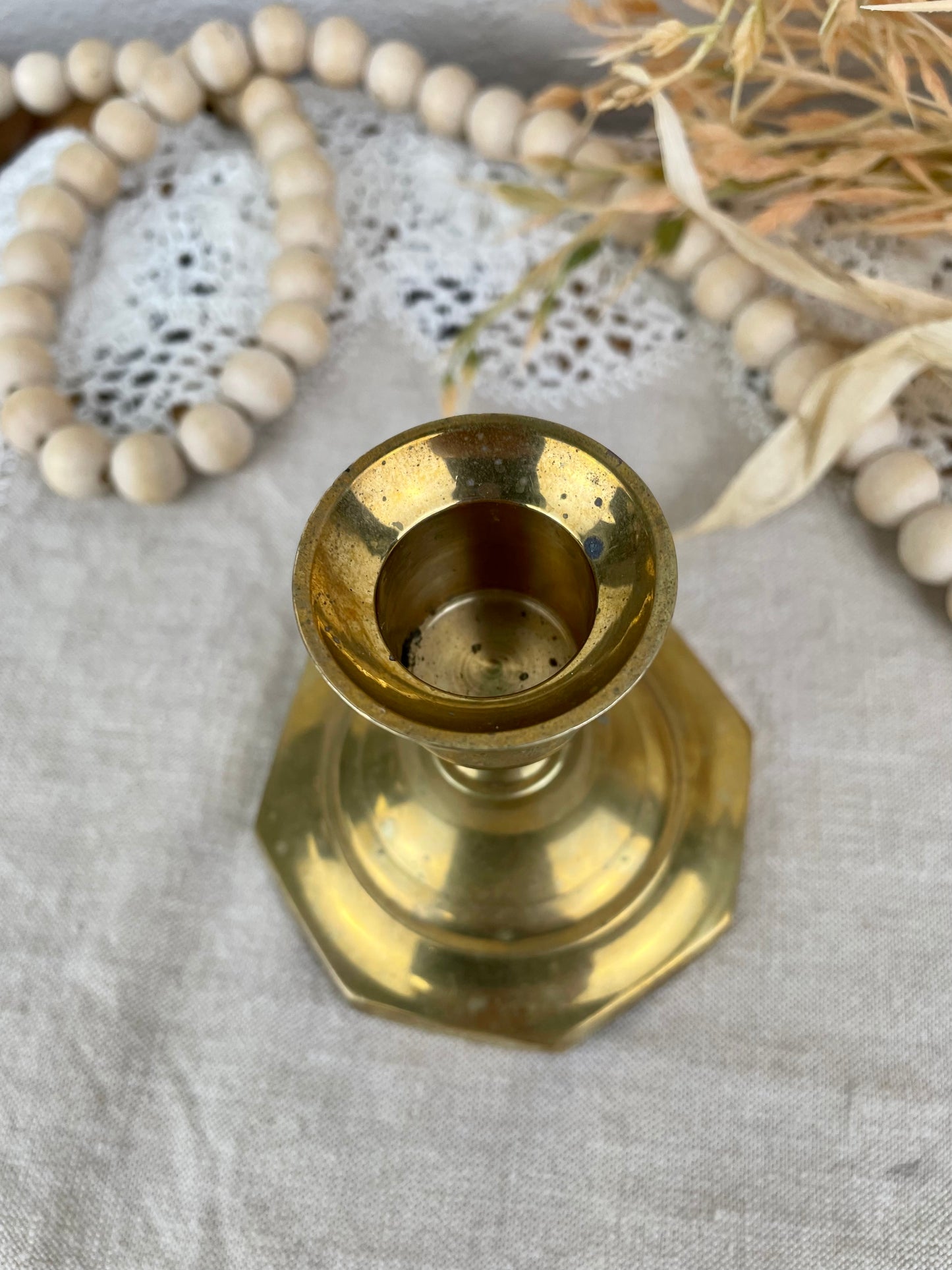 Vintage Octagon Small Brass Candlestick