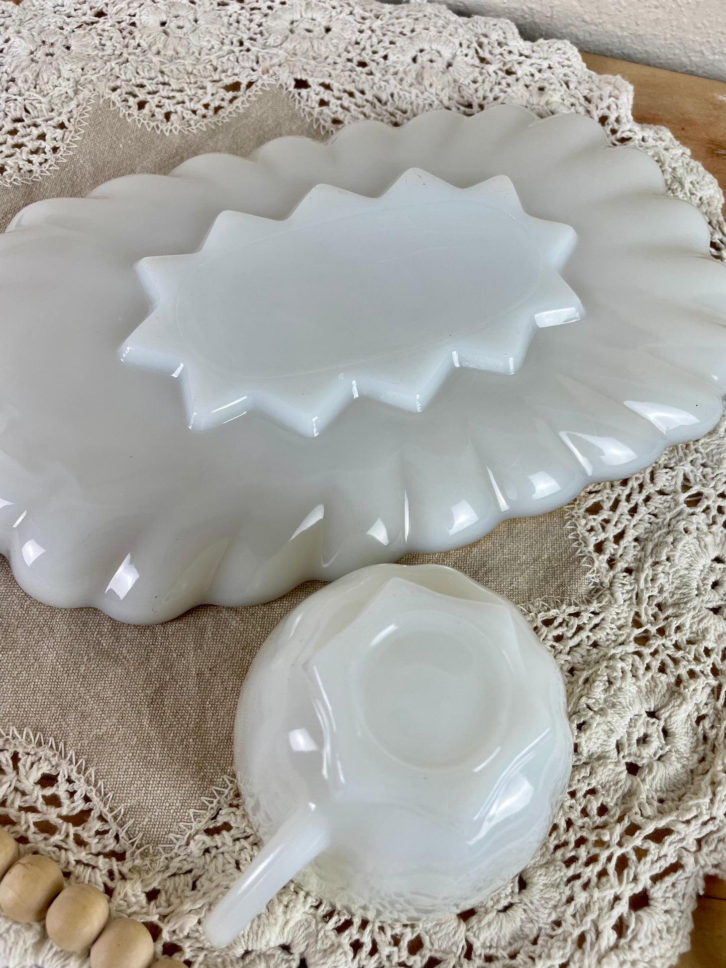 Vintage Anchor Hocking White Milk Glass 8-Piece Snack Set