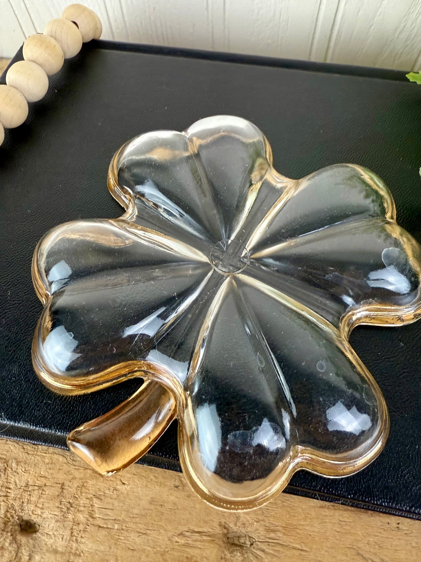 Vintage Jeannette Glass Four Leaf Clover Trinket Dish