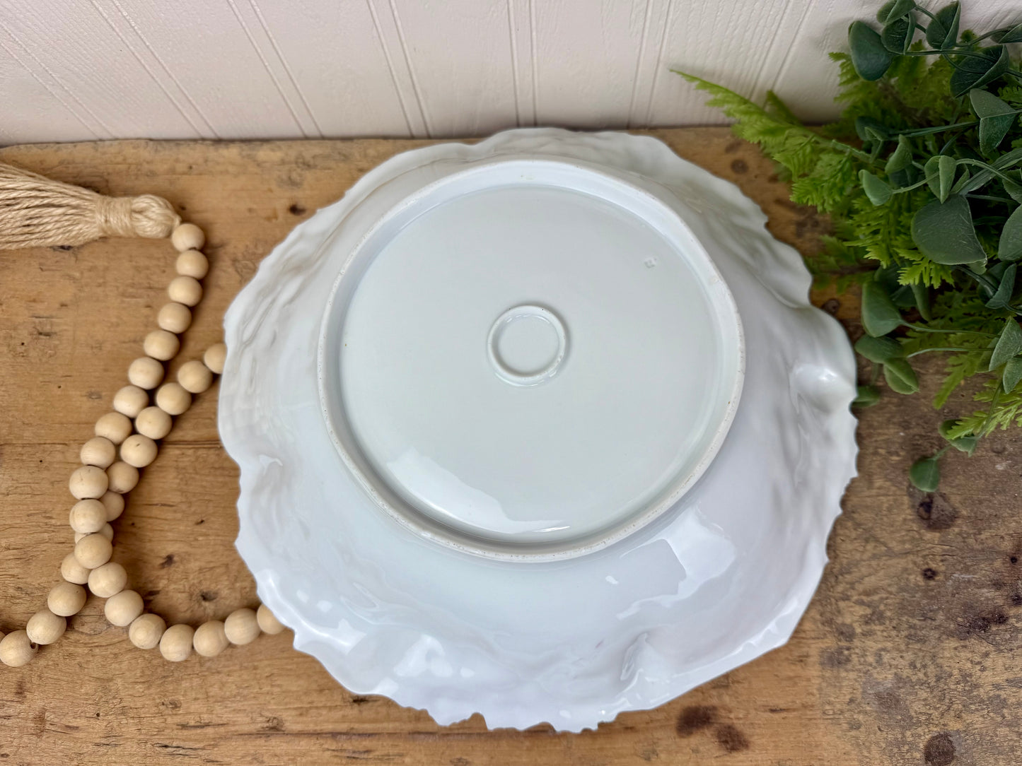 Antique Porcelain Serving Bowl with Hand Painted Florals