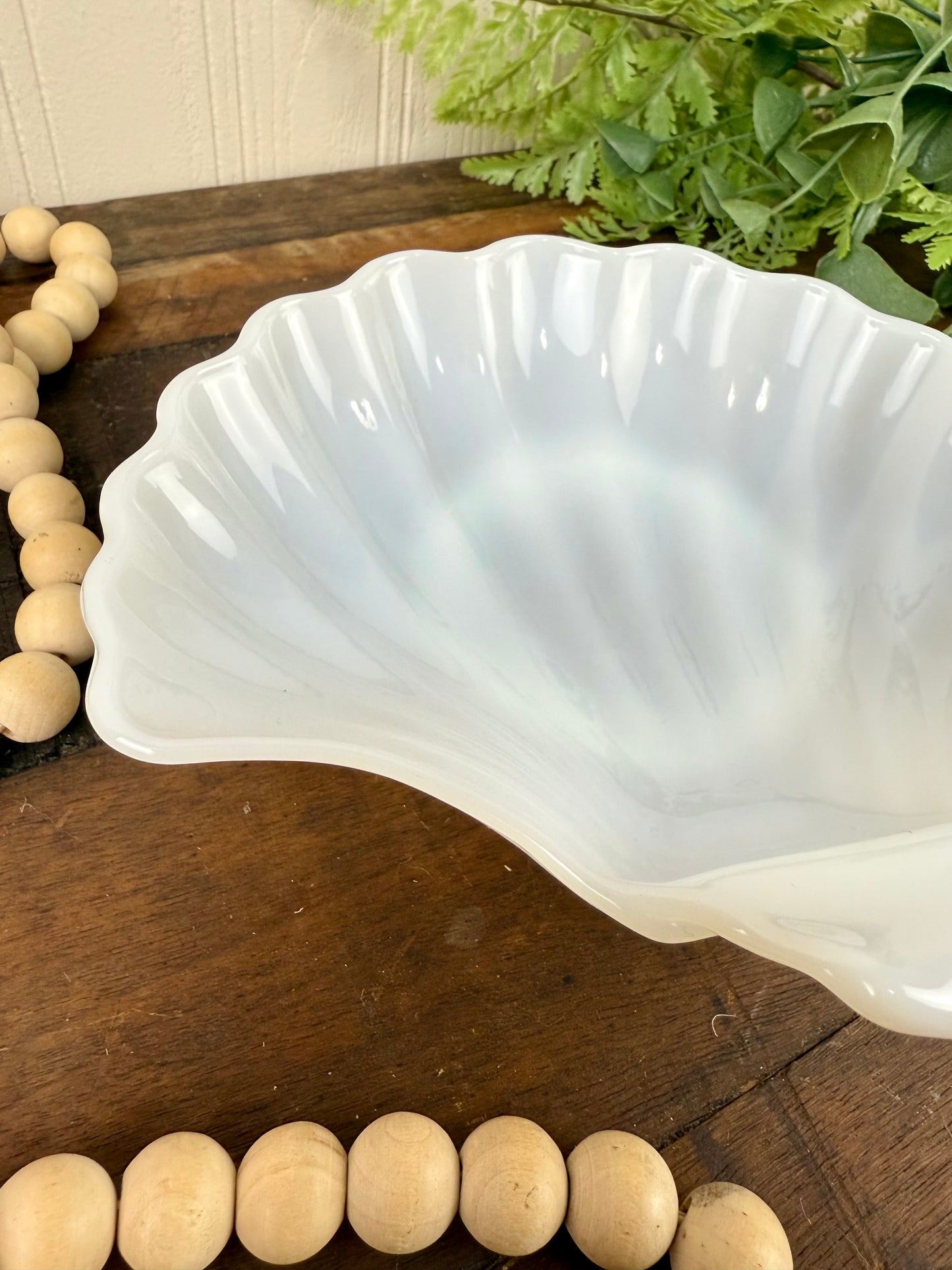 Vintage Milk Glass Seashell Trinket Dish