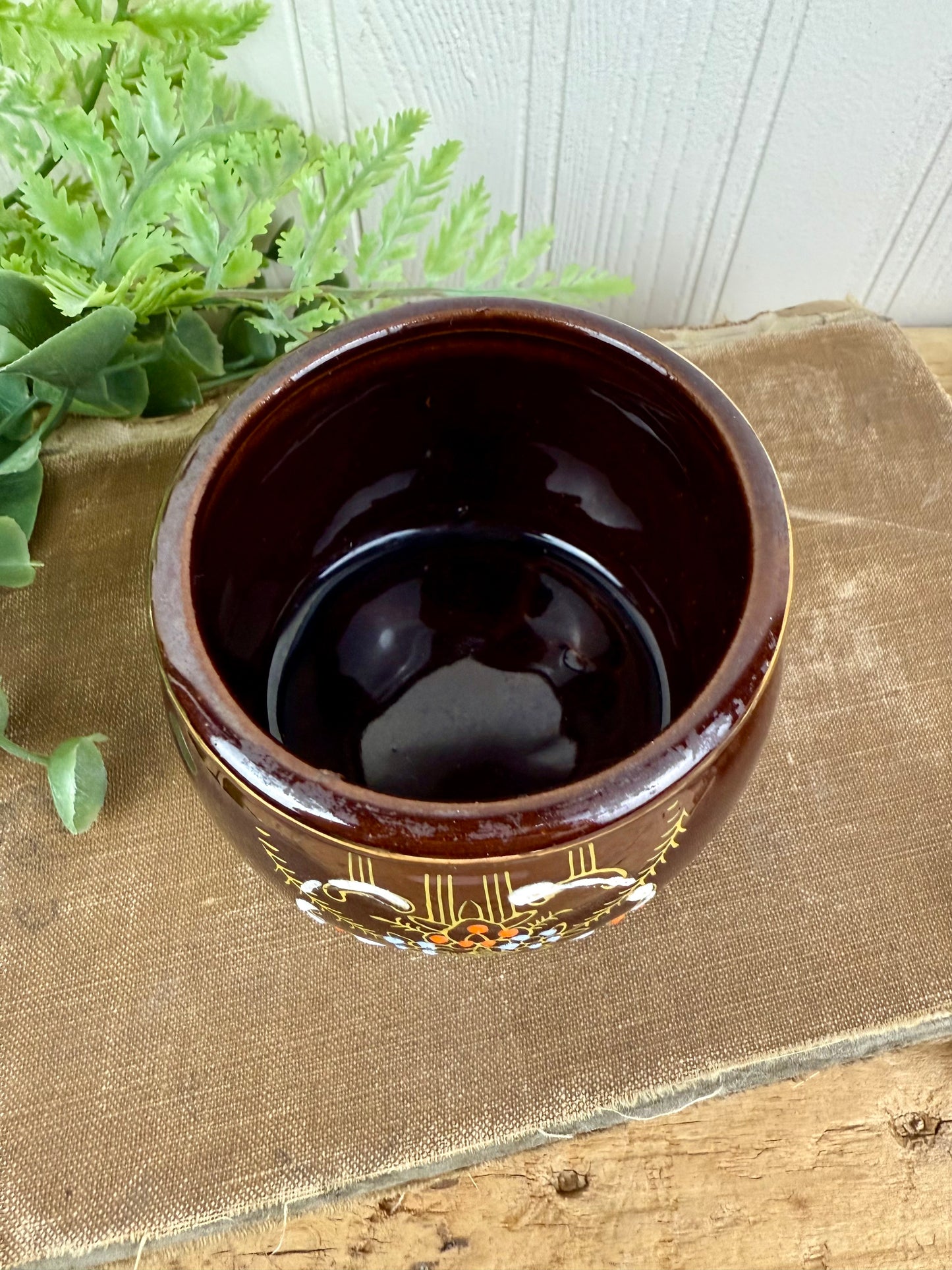 Vintage Japanese Moriage Redware Hand Painted Bowl