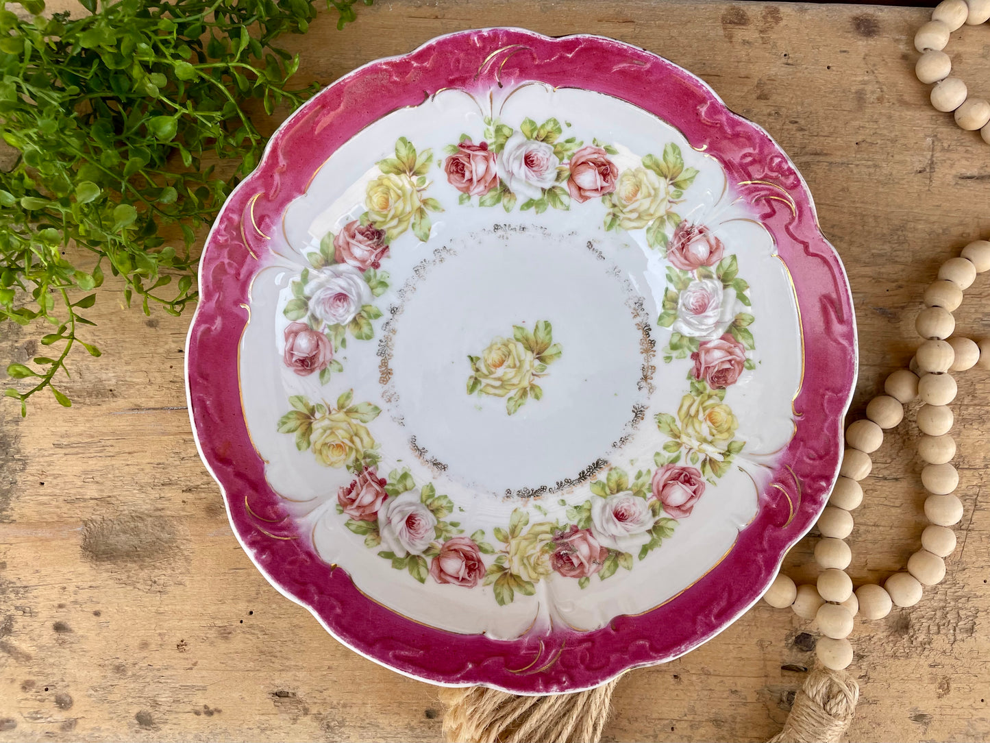 Vintage German Porcelain Serving Bowl with Roses