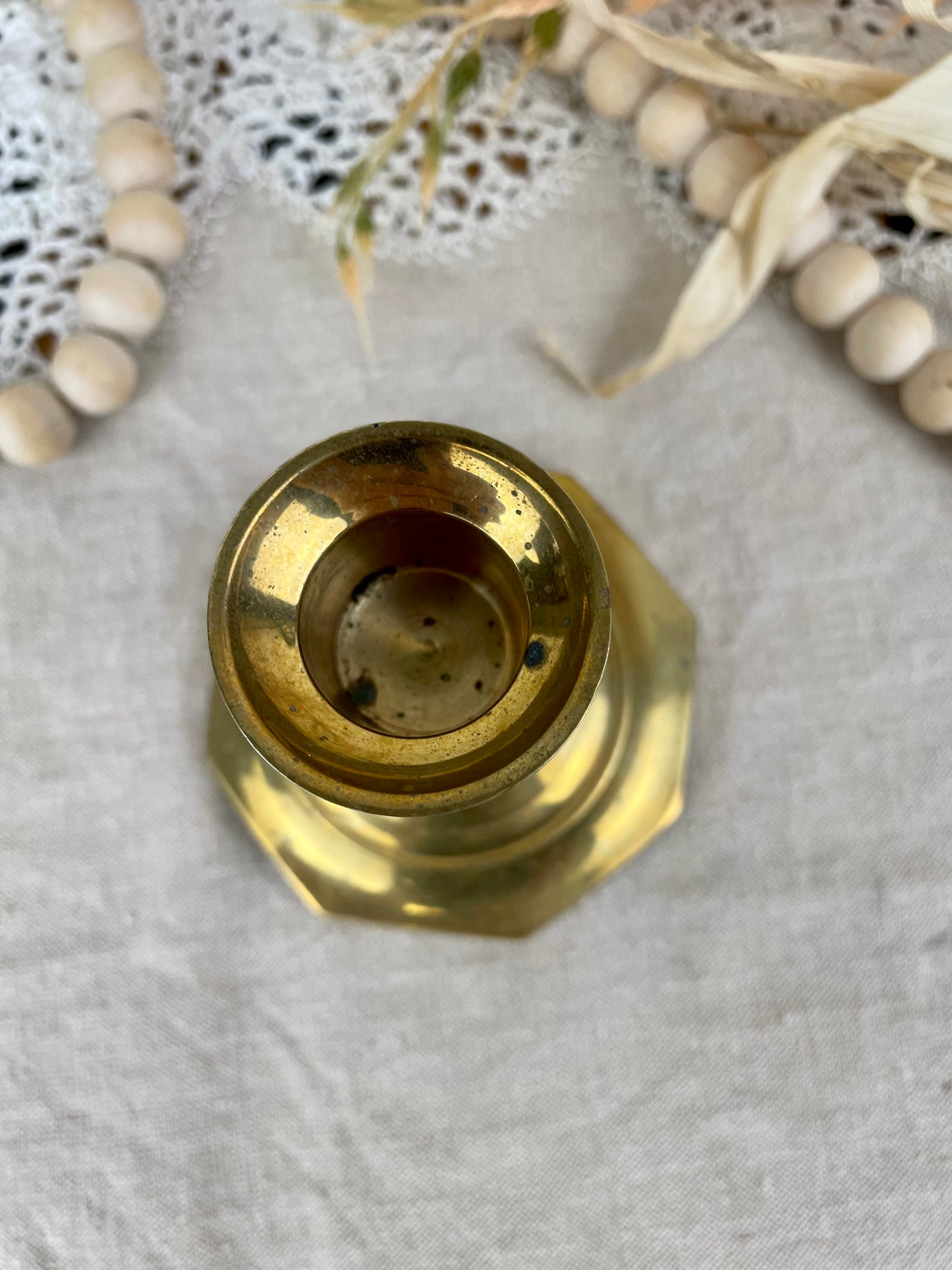 Vintage Octagon Small Brass Candlestick