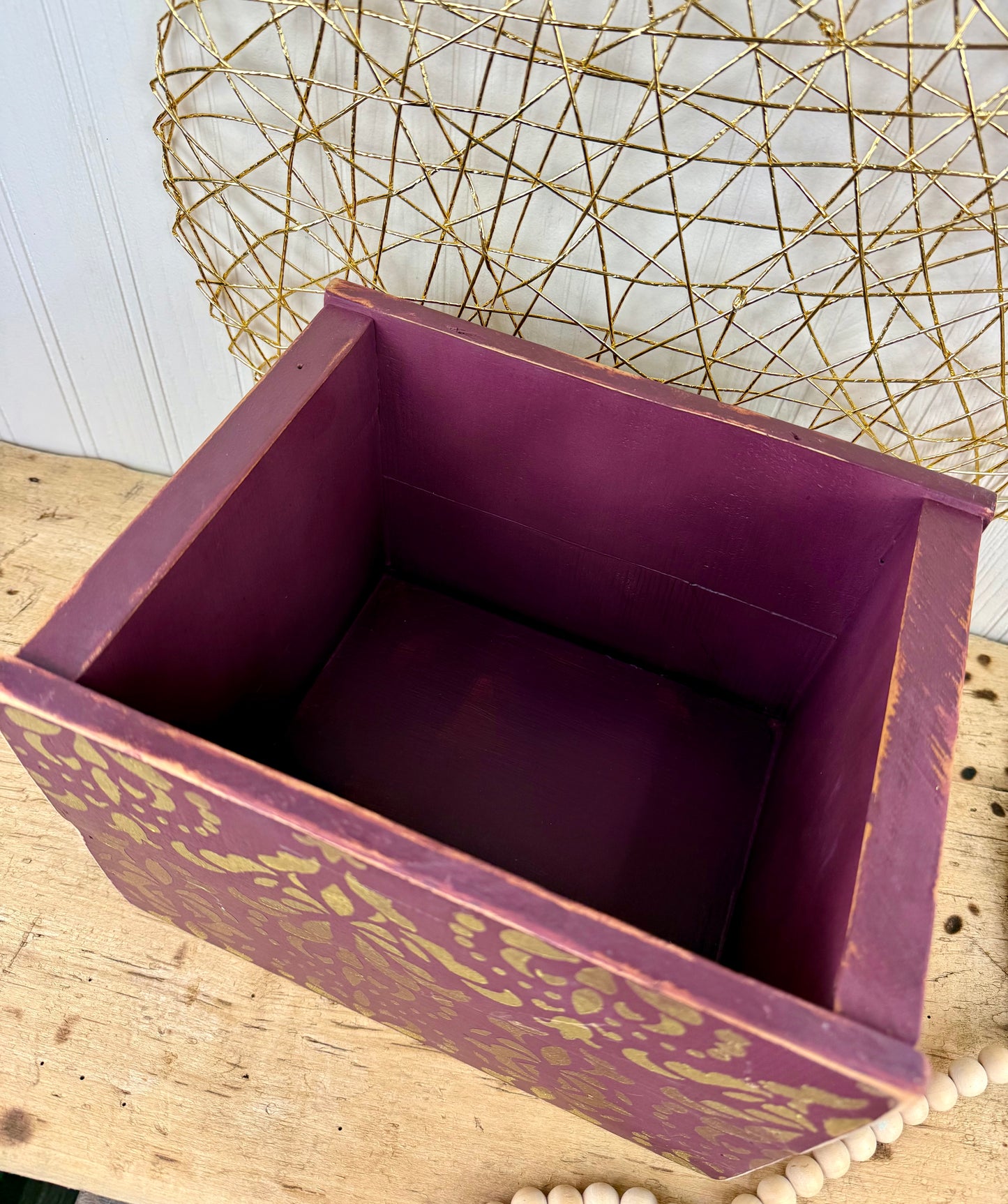 Handmade Reclaimed Wood Purple Box with Gold Details