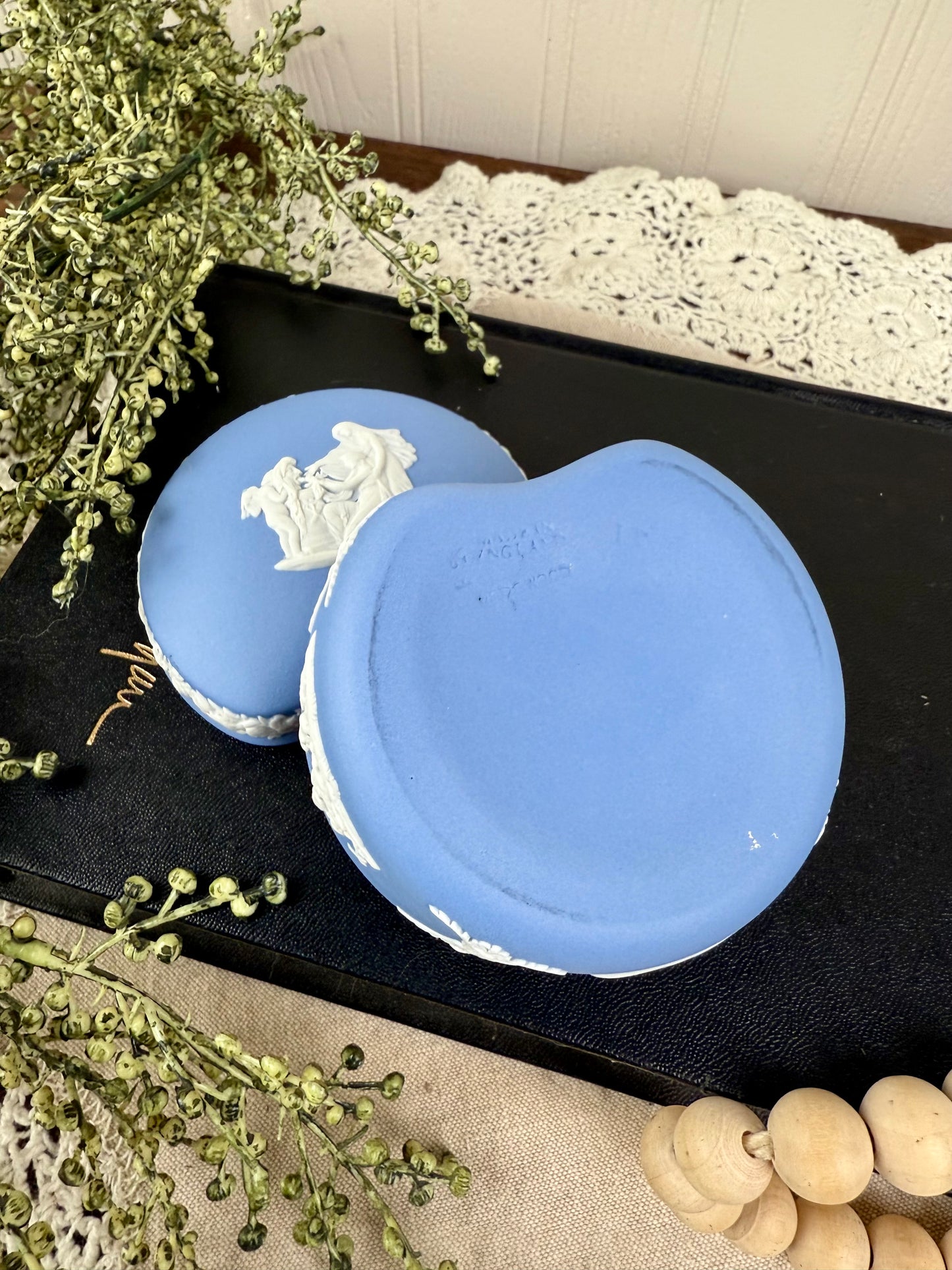 Vintage Wedgwood Jasperware Bean Shaped Ceramic Trinket Box