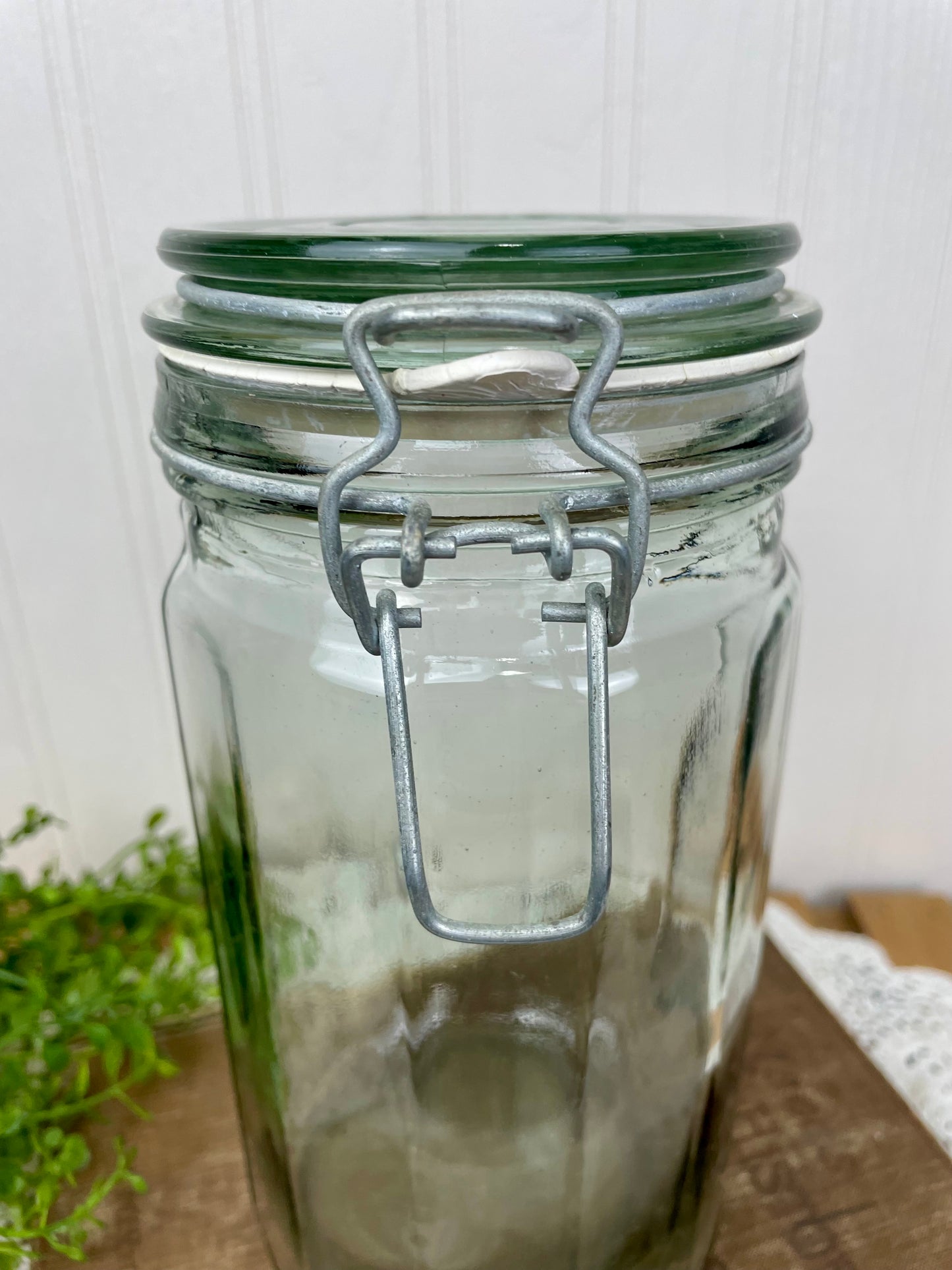 Vintage Tinted Glass Storage Jar with Clasp