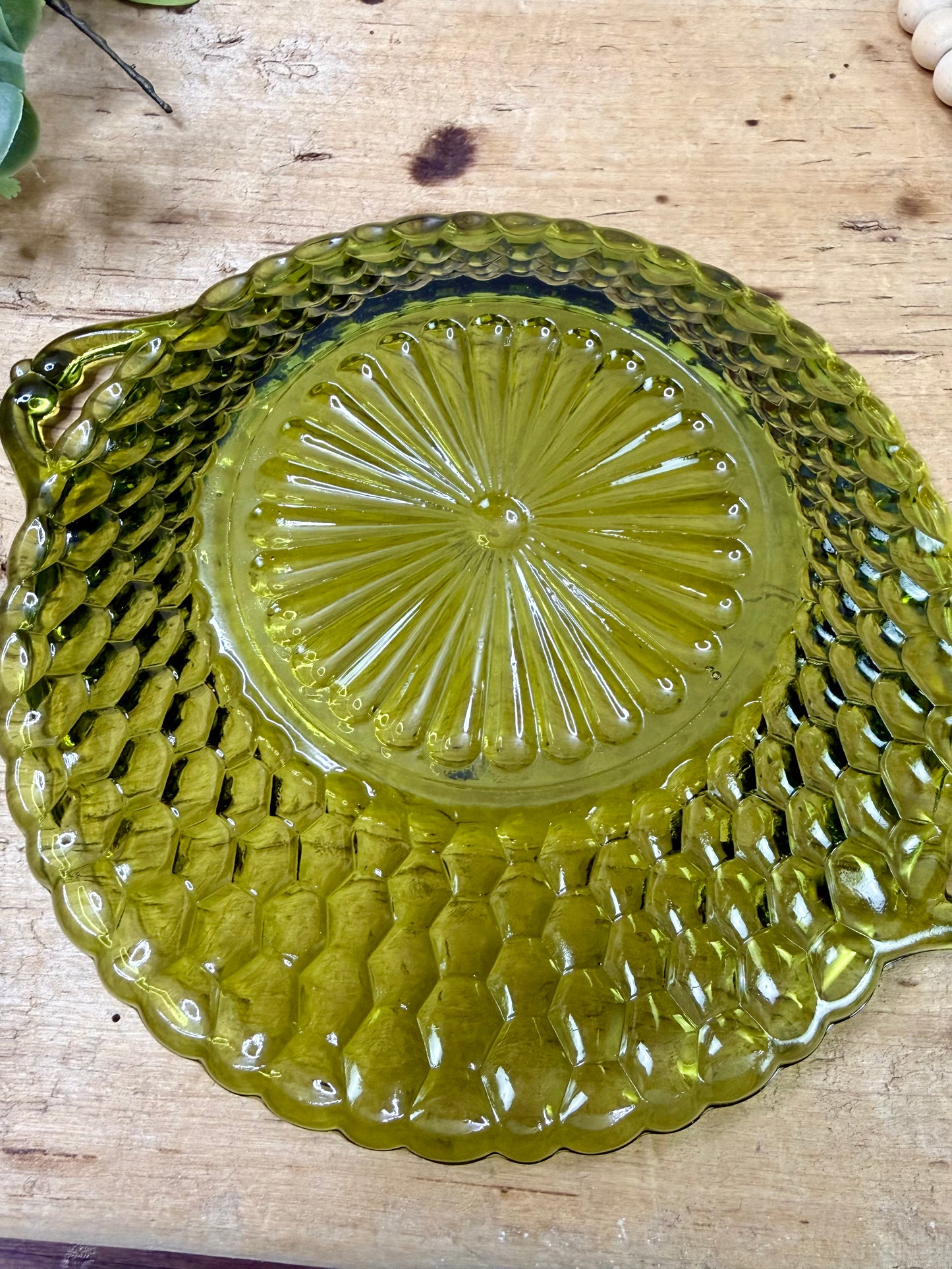 Vintage Indiana Glass Avocado Green Two-Handled Relish Dish