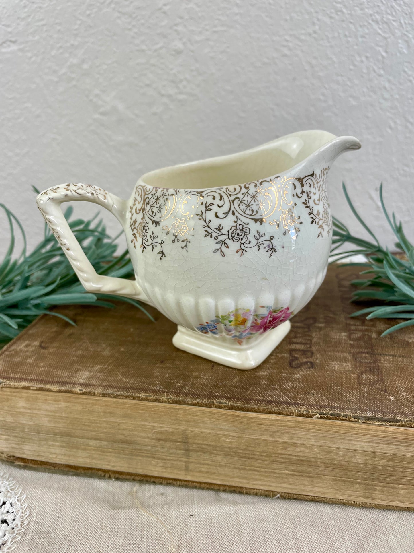 Vintage Porcelain China Creamer with Floral Pattern