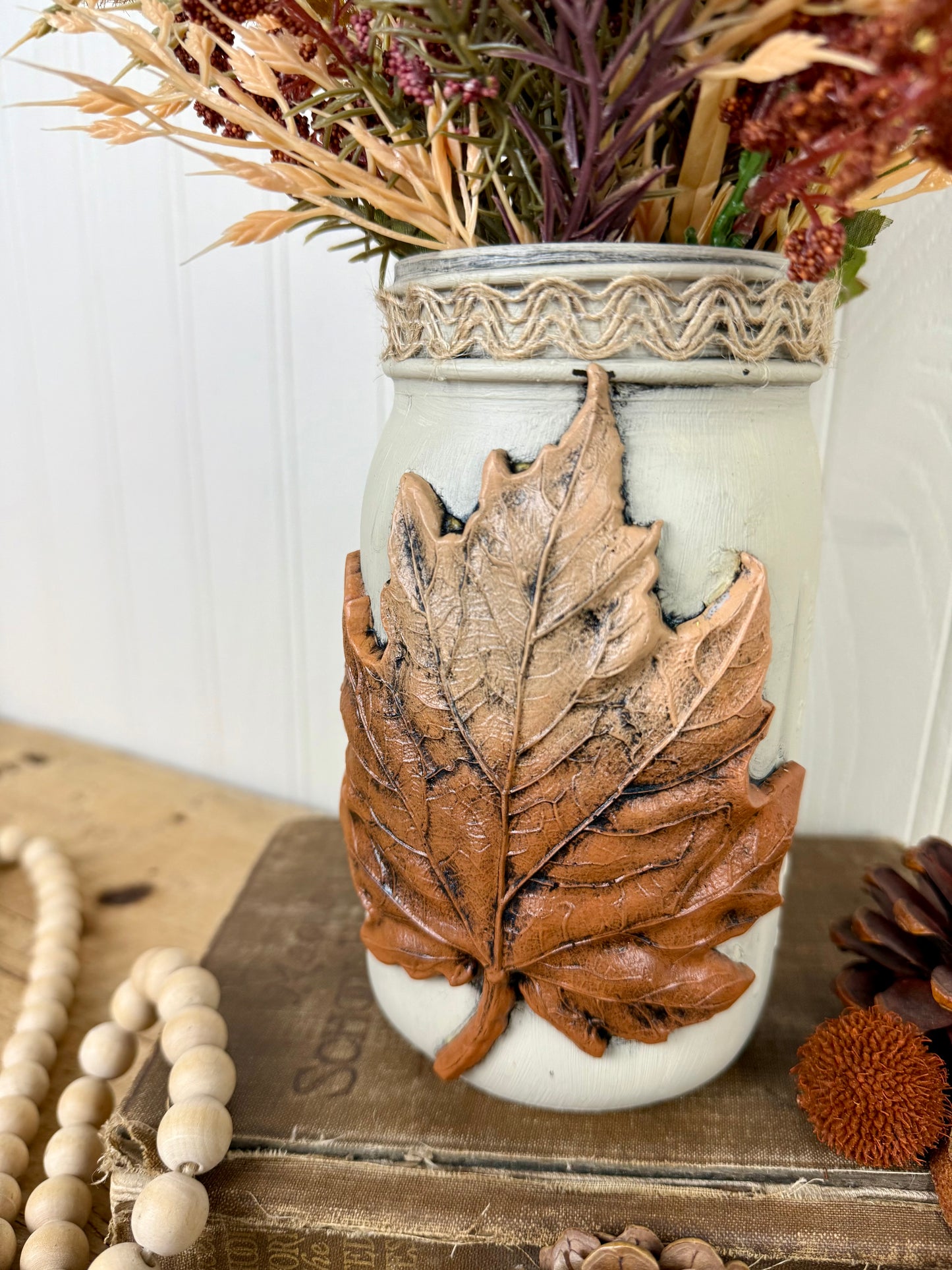 Handmade Upcycled Large Mason Jar Fall Floral Arrangment