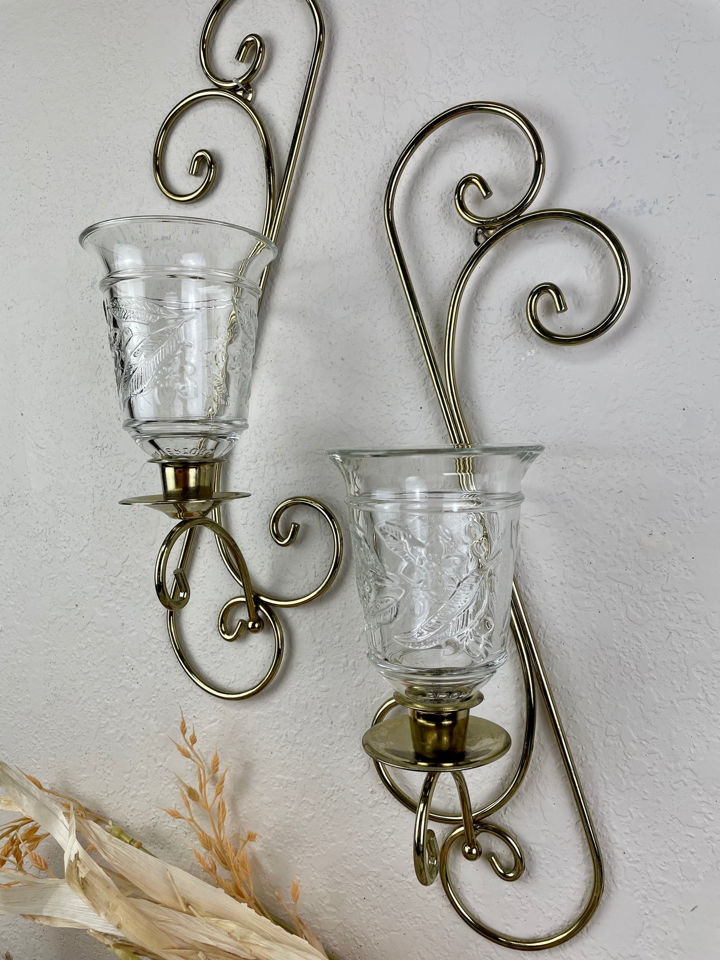 Vintage Home Interiors Brass Candle Sconce Set