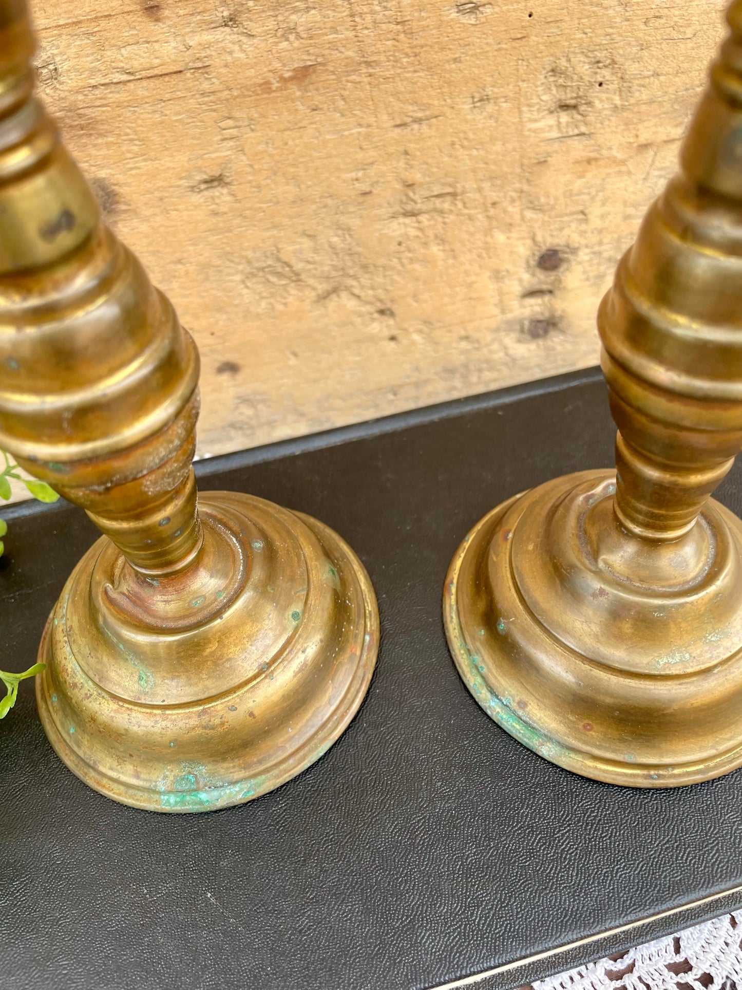 Vintage Set of Brass Candlesticks with Natural Patina