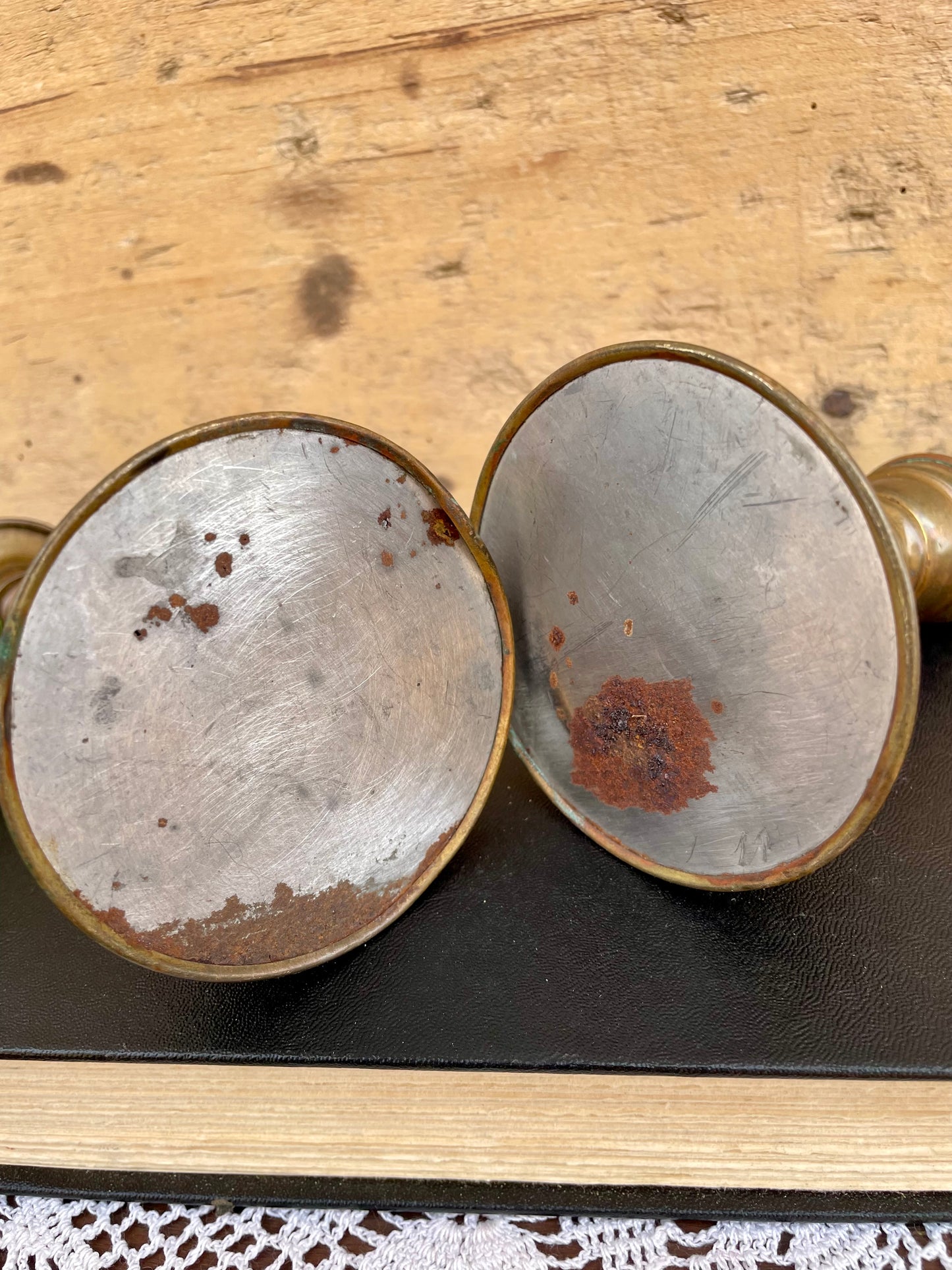 Vintage Set of Brass Candlesticks with Natural Patina