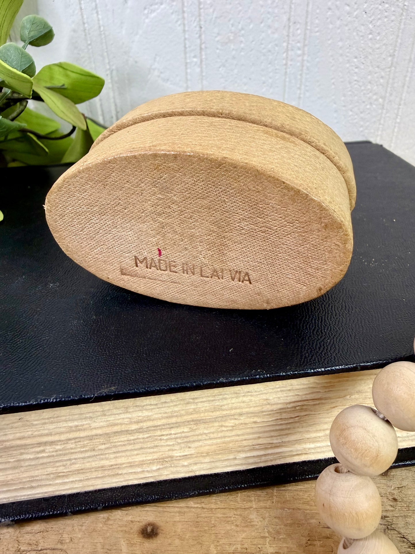 Vintage Handmade Latvian Leather Trinket Box